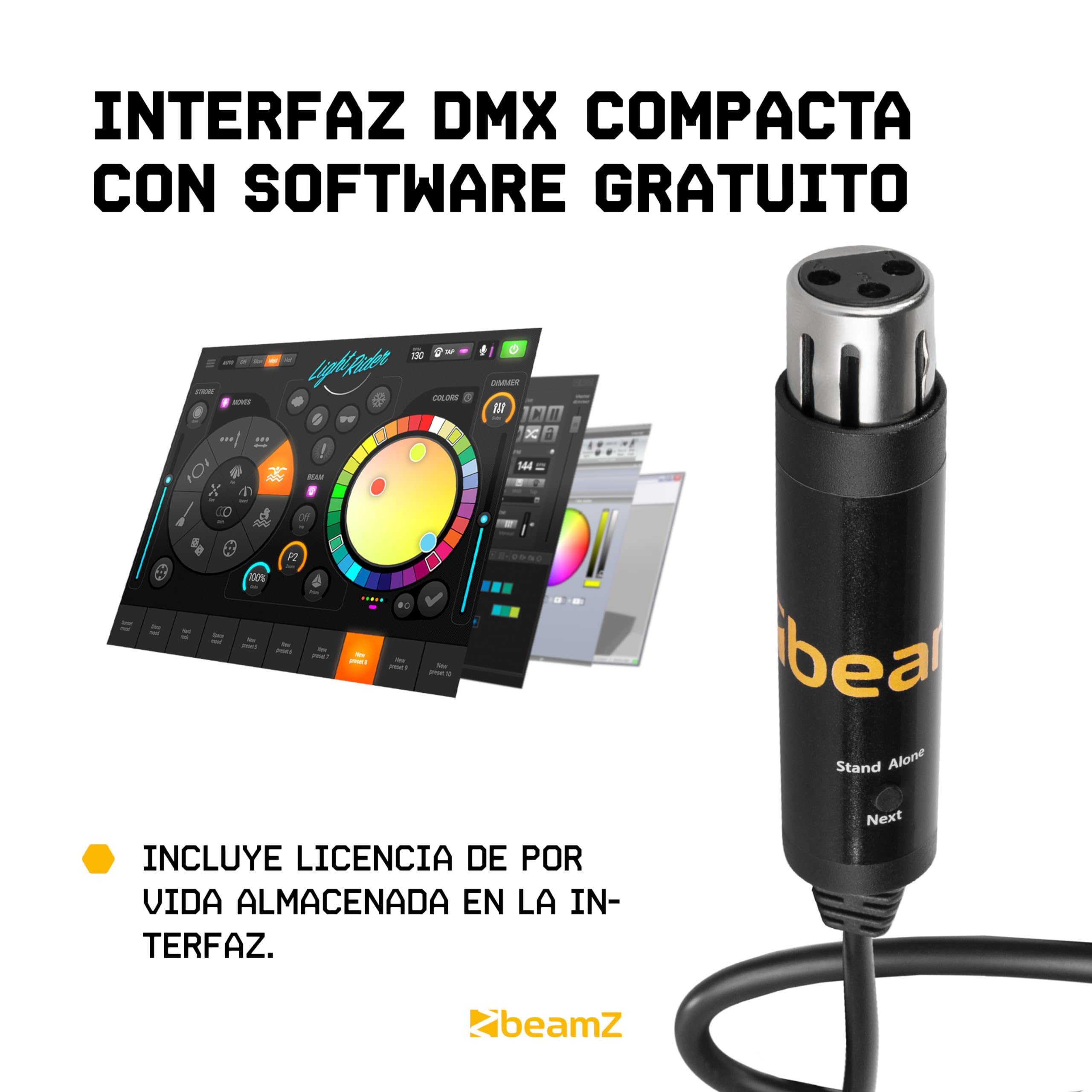 BeamZ SUSHI-Z1 Interfaz DMX con software - Controlador de iluminación profesional DMX-USB, 128 canales, ideal para controlar sus espectáculos de luz DMX desde un ordenador o tableta.