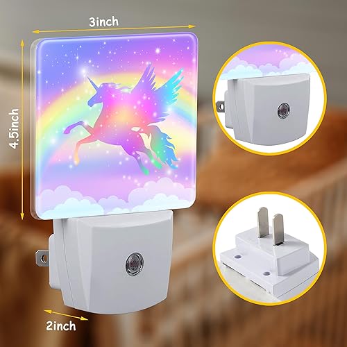 Miniatura 2 de Luz nocturna de arcoíris con unicornio alado para niños y niñas, estrellas de fantasía, nubes, luz nocturna LED enchufable a la pared con sensor de