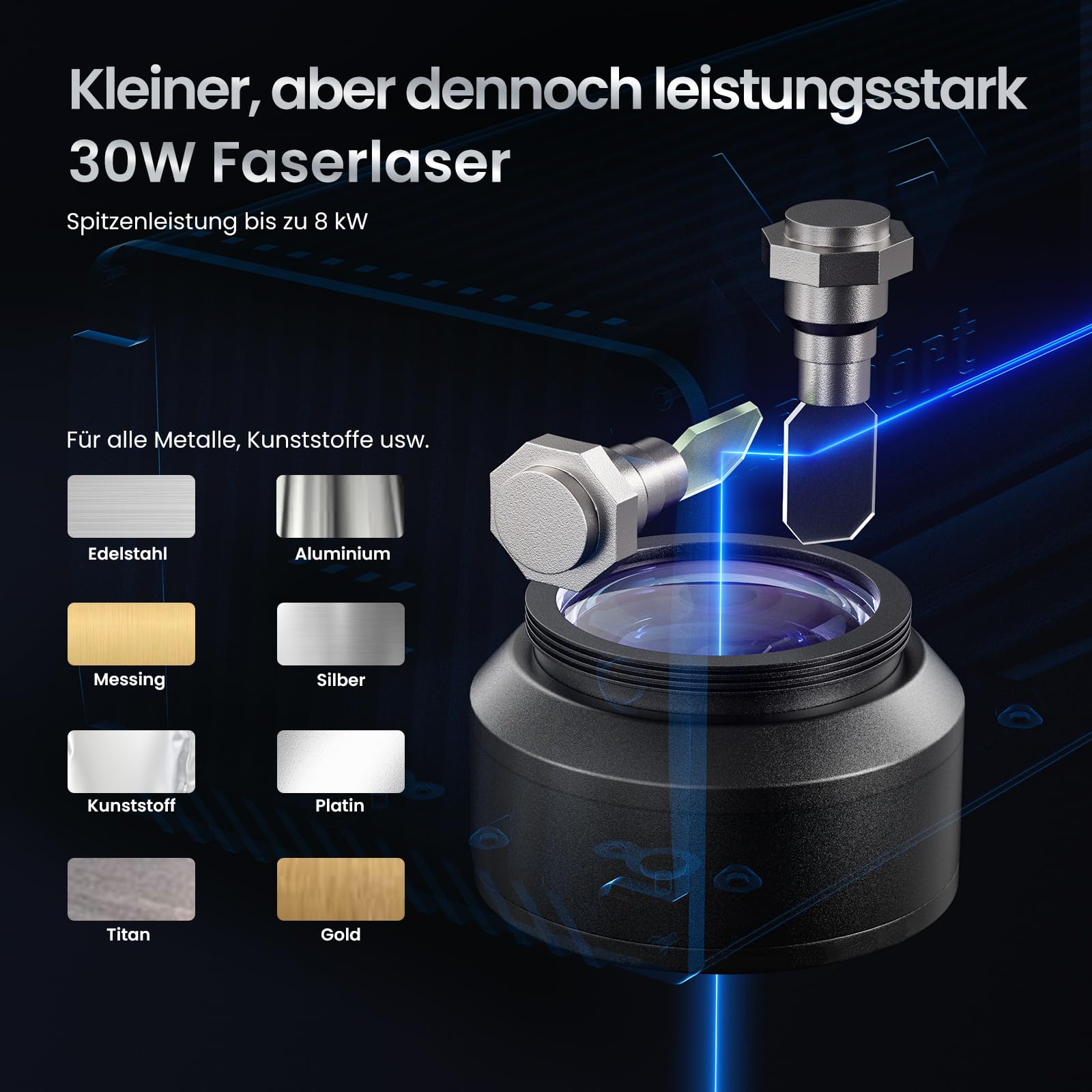 Monport 30W Faserlaser Graviermaschine mit LightBurn, 10.000 mm/s Schnellgravur, 2,5D-Metallgravur mit 0,01 mm Präzision, Kompatibel mit BSLcad, Desktop-Lasergravierer für Schmuck Glastassen/-Becher