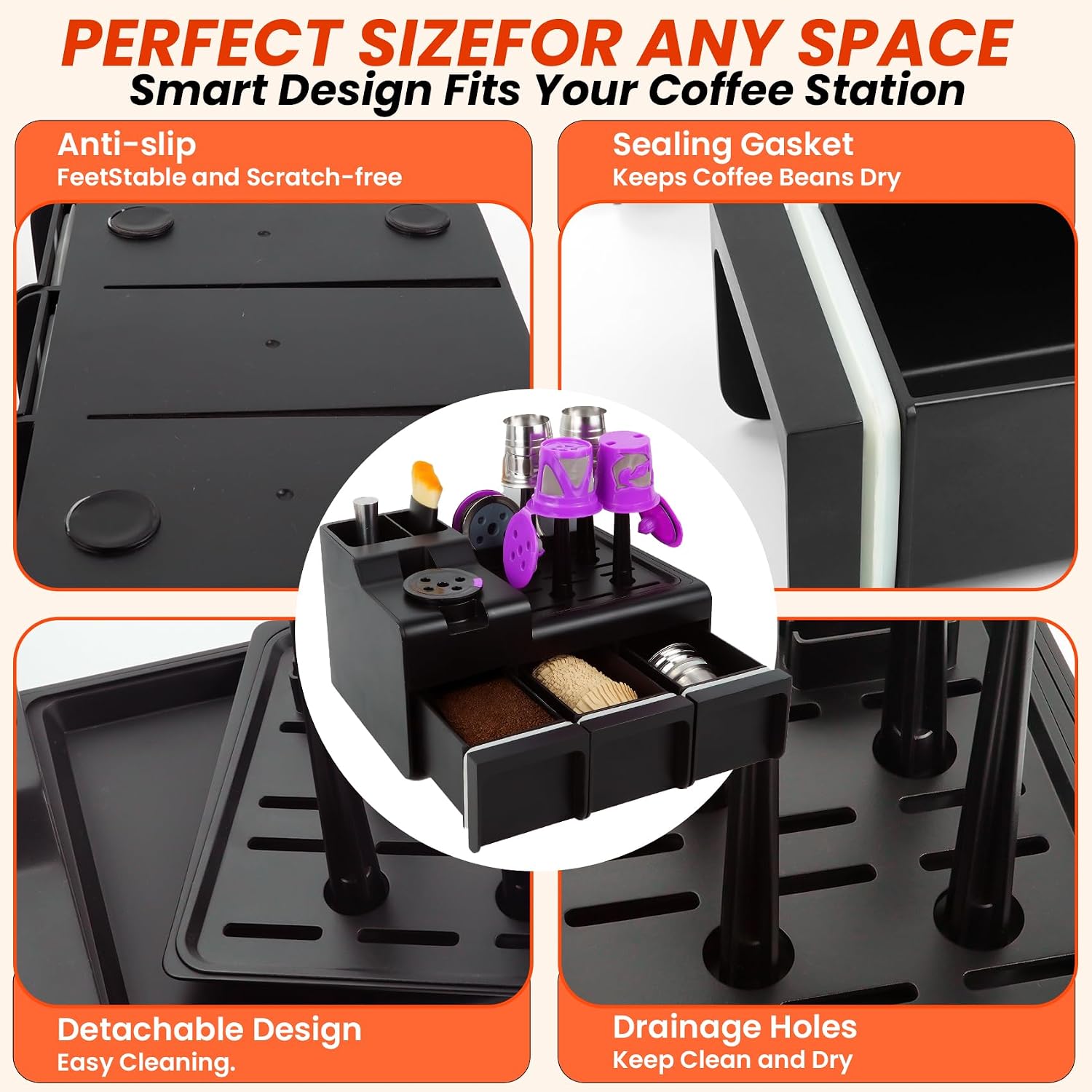 Coffee Station Organizer with K Cup Holder, Reusable Pod Filling Station