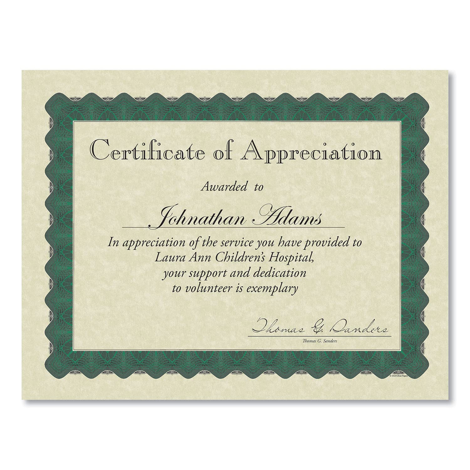 Great Papers. Metallic Green Border certificate, 100 pezzi, 21,6 x 27,9 cm (934200)