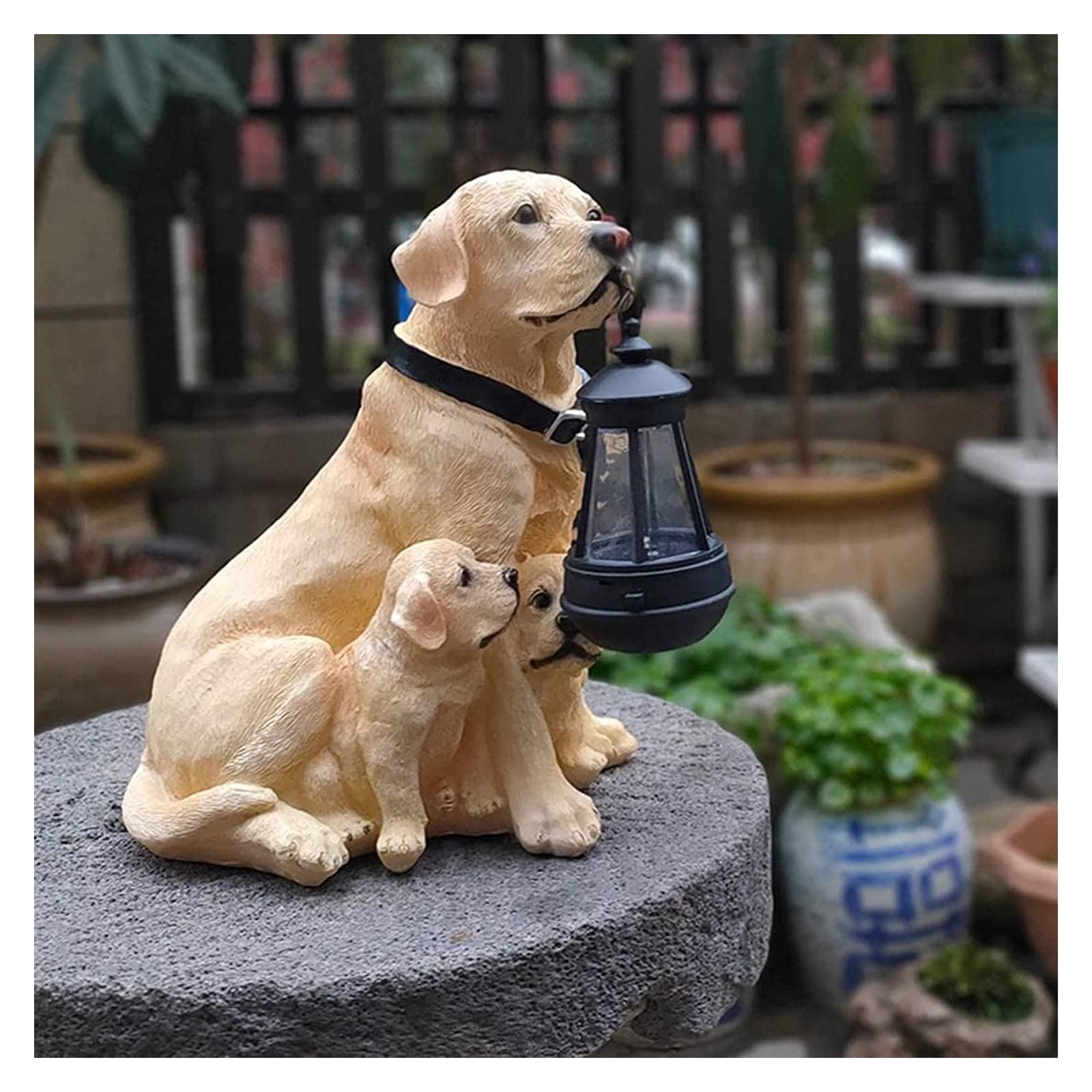 Rzeźba ogrodowa Rzeźba z żywicy psa Światła słoneczne, Zewnętrzne słoneczne światła zwierząt, Ogród Yard Labrador Rottweiler Statua psa, Żywiczna rzeźba psa z lampą zasilaną energią słoneczną
