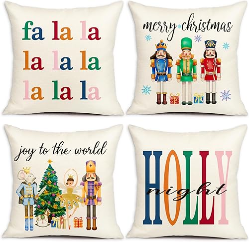 Juego de fundas de almohada decorativas navideñas de cascanueces de 18 x 18 pulgadas para sofá, vacaciones, fiesta de invierno (sin relleno)