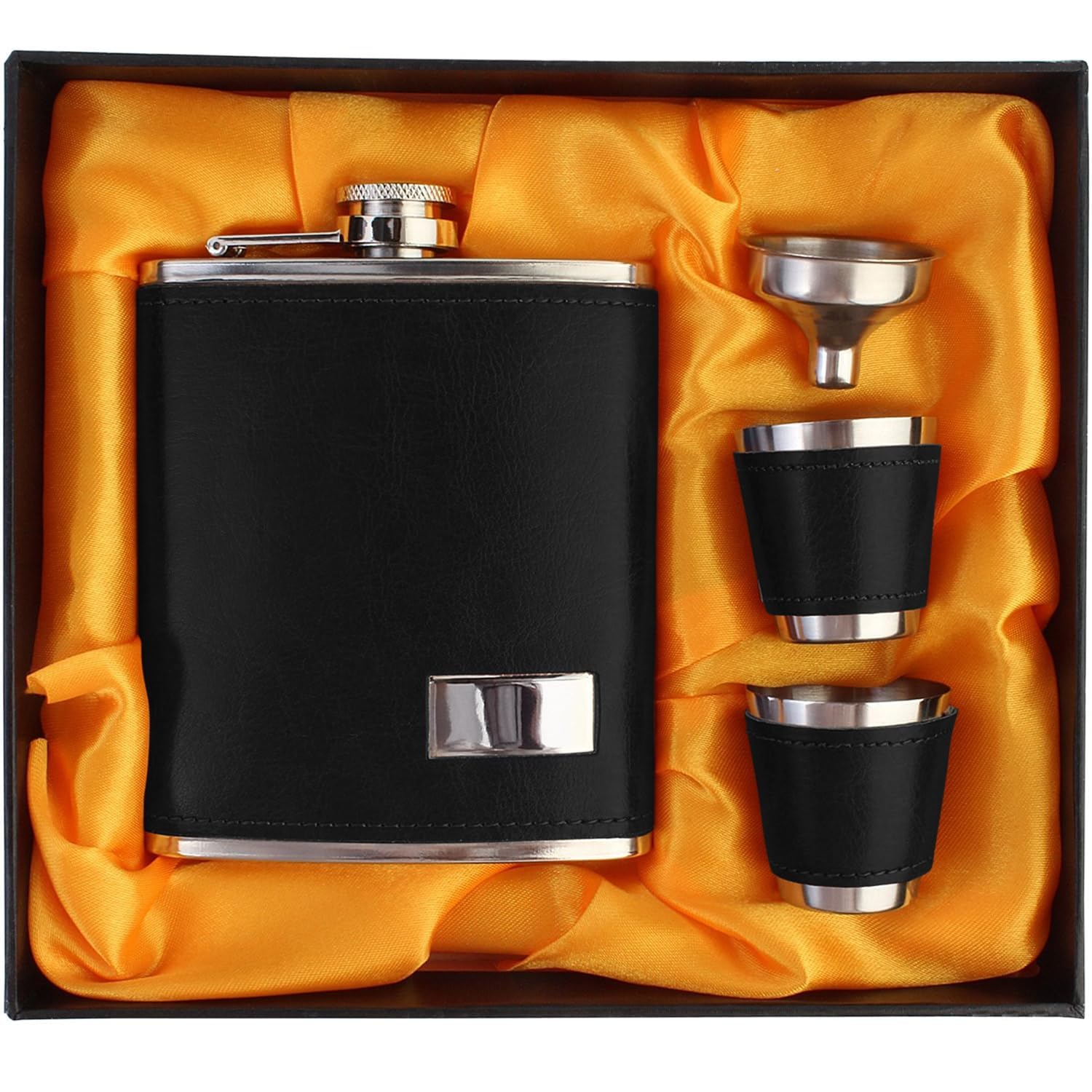 Jonquin Stainless Steel/Faux Leather 7 Oz/207 ml Hip Flask + 2 Shot Glasses + Funnel (NEW-5115)-image-34