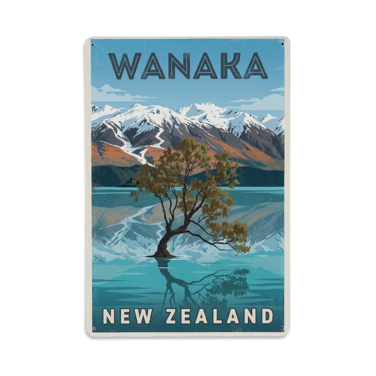New Zealand Wanaka Travel Retro Metal Tin Sign Plaque Wall Decor for Cafe, Club Bar, Office, Garden Metal Poster 8x12Inch