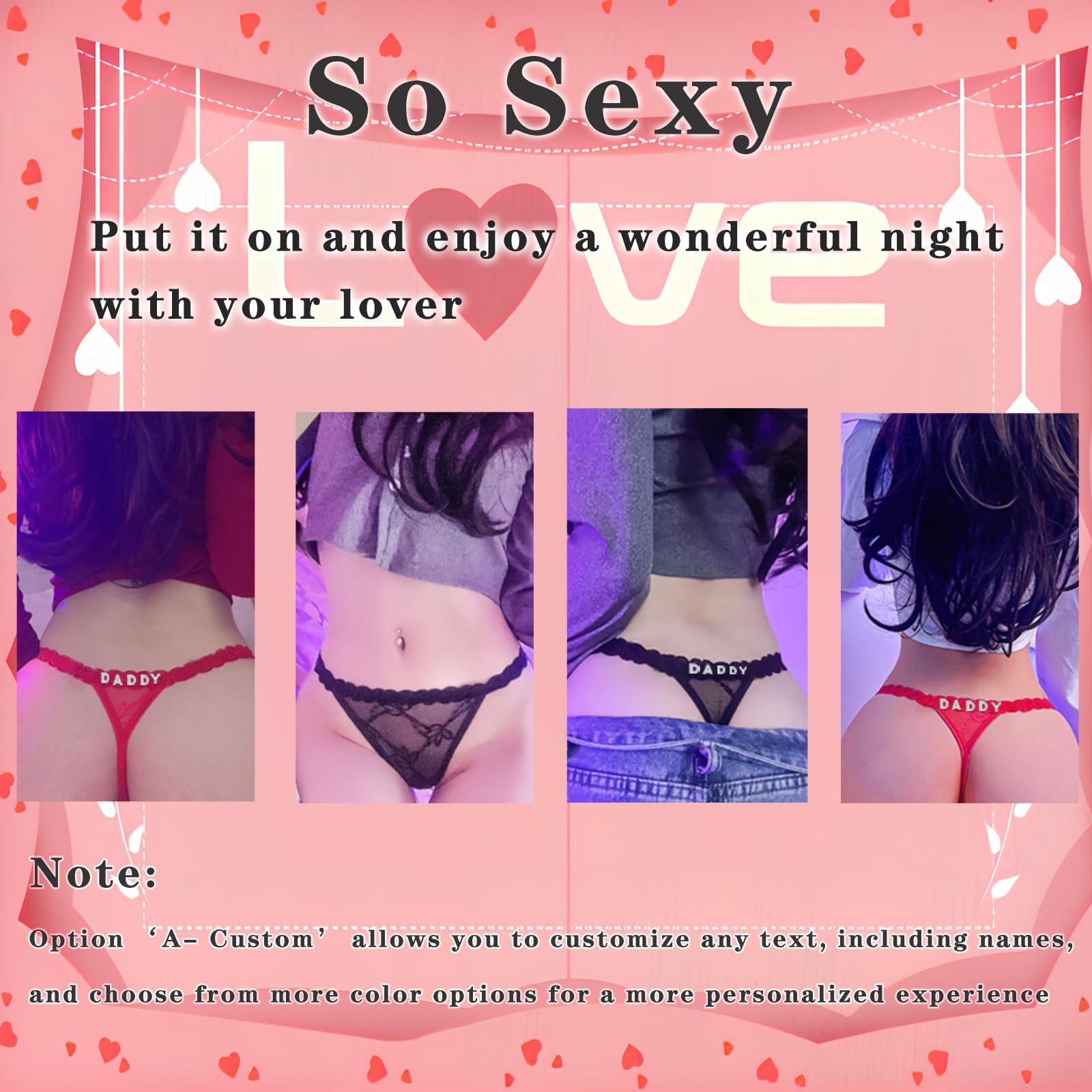 Eoribag Women's Personalized Thongs with Funny Rhinestone Letters, Custom Name Underwear Panties for Couples: F3-fuckme-pink Medium