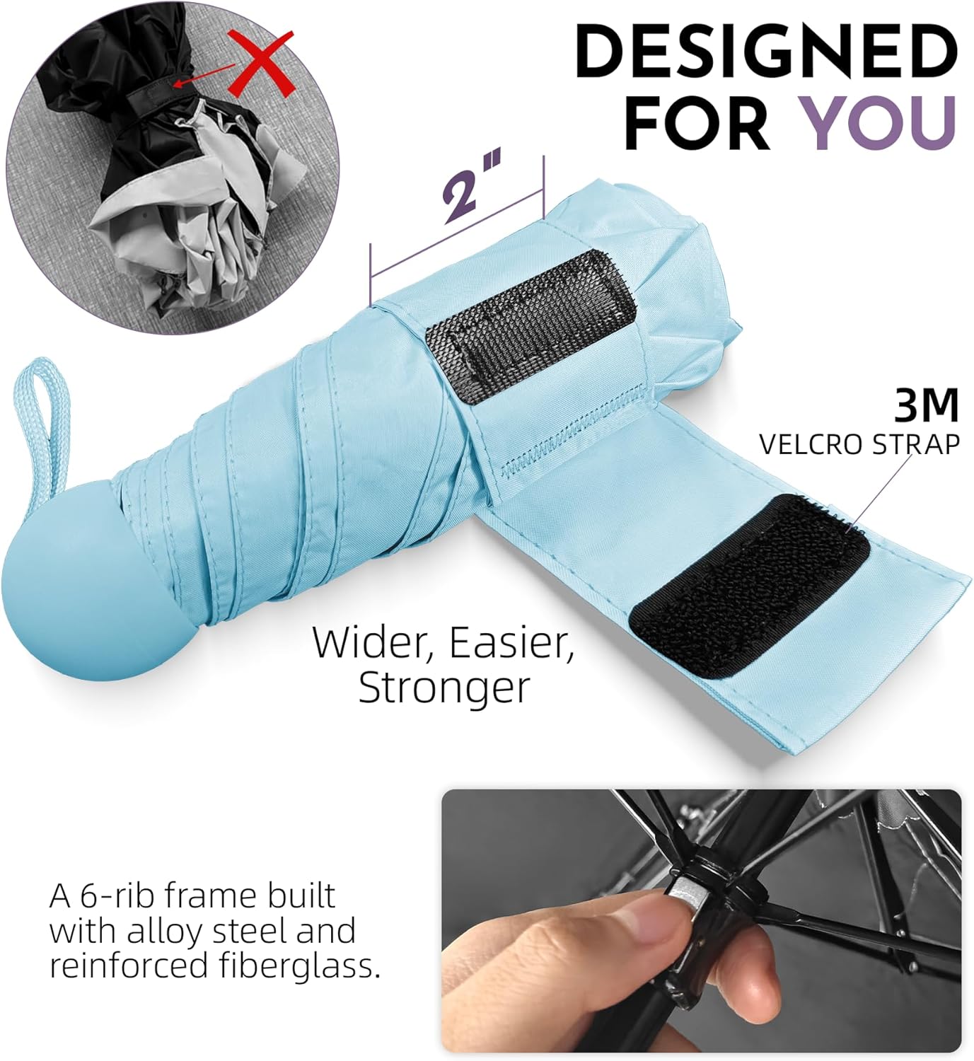 Travel Mini Umbrella Compact Small & Lightweight, UV Rain Protection, Pocket-Sized Folding Umbrellas with Quickdraw & Case for Men Women & Kids Backpack - Image 6