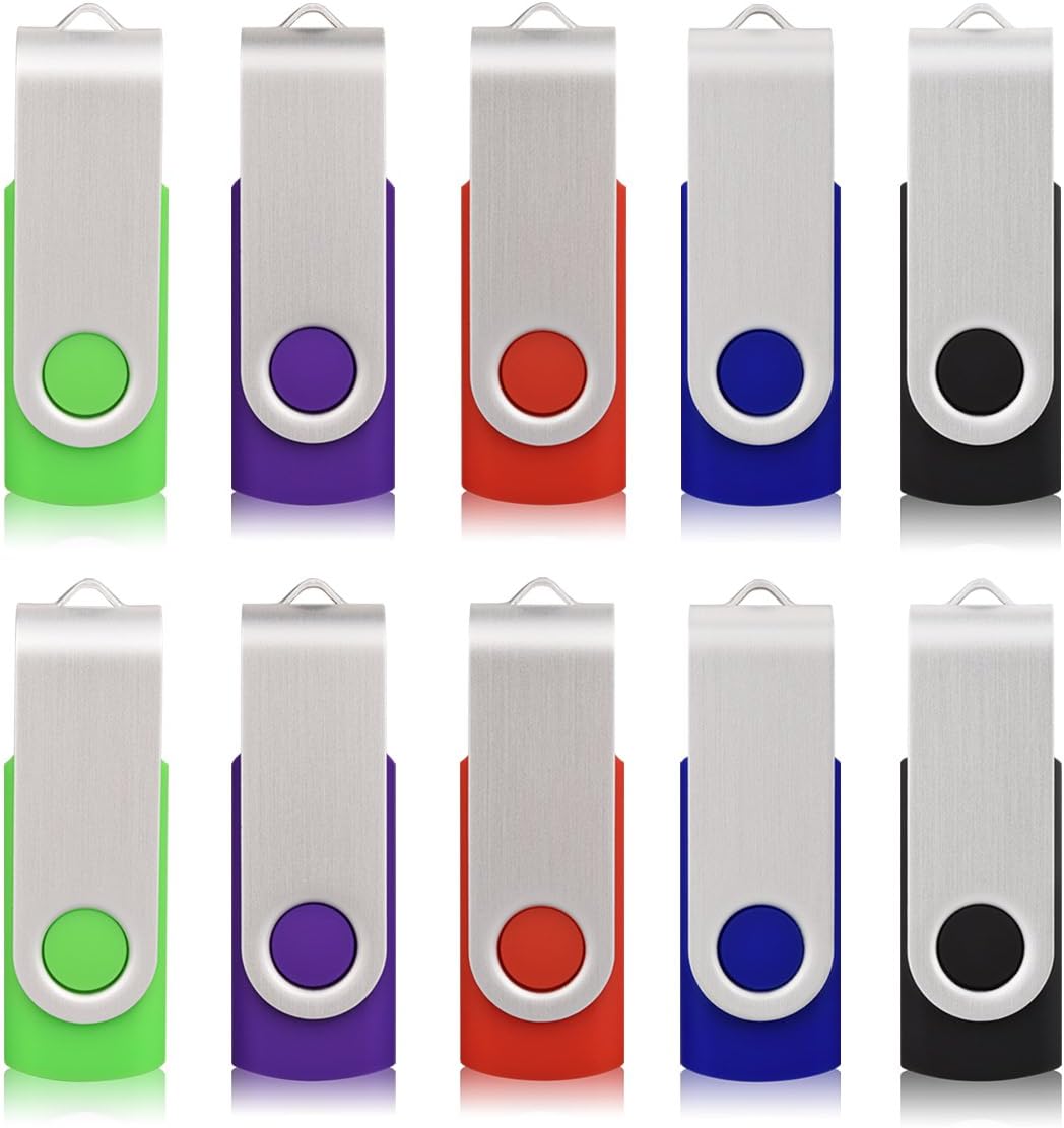 RAOYI 10 Pack 64GB USB Flash Drive USB 2.0 Memory Stick Swivel USB Stick 64G USB Drive Metal Cap Thumb Drive with LED Light USB Key for Data Storage