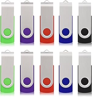 RAOYI 10Pcs 32GB USB 2.0 Flash Drives Memory Stick Fold Storage Thumb Stick Pen Thumb Drive Swivel Design (5 Mixed Colors: Black Red Blue Green Purple)