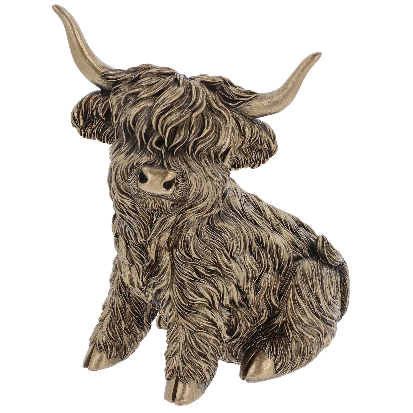 Shudehill Giftware Highland Cow Garden Ornament, Bronze Sitting Coo Figurine, Large Outdoor Decorative Statue