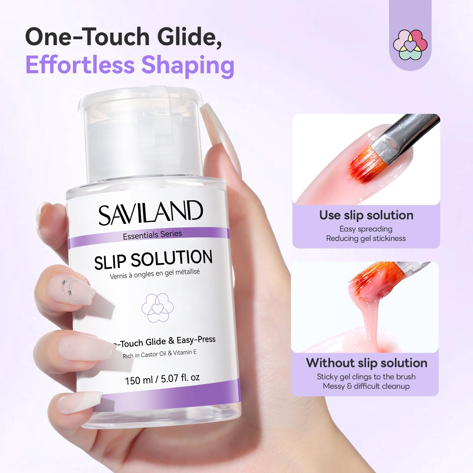 SAVILAND 150 ml Poly Gel Slip Solution: Gleitlösung mit Nur Einem Klick Einfach Anzuwendendes Poly Nagelgel Set Antihaft-Flüssigkeit mit Doppelseitigem Nagelpinsel für Nagelverlängerungen für Anfänger