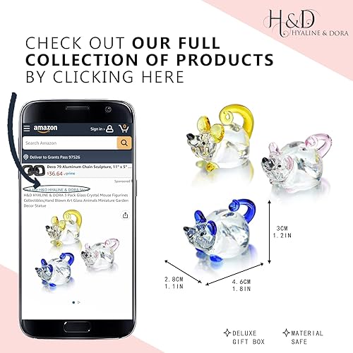 Miniatura 5 de H&D HYALINE & DORA 6 mini figuras de cristal soplado de tortuga marina hechas a mano y 3 figuras de ratón de cristal soplado a mano, animales