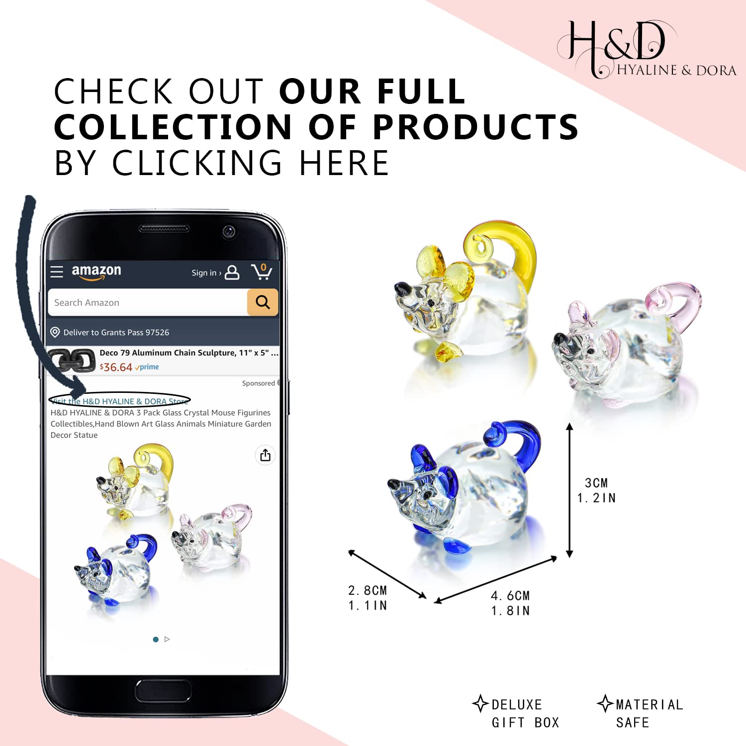 Amazon.com: H&D HYALINE & DORA 3 Pack Glass Crystal Mouse