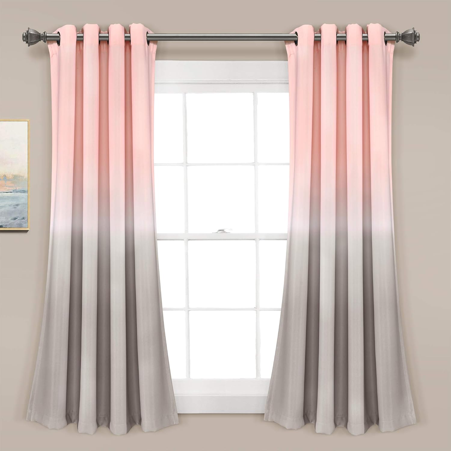 Lush Decor Umbre Fiesta Light Filtering Window Curtain Panel Pair, 52" W x 63" L, Blush & Gray