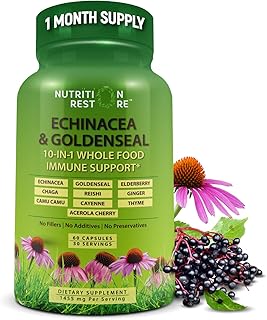 Echinacea Goldenseal Capsules - 10 in 1 Immune Support Supplement - 1455mg - Vegan Echinacea Capsules Supplement Made with...