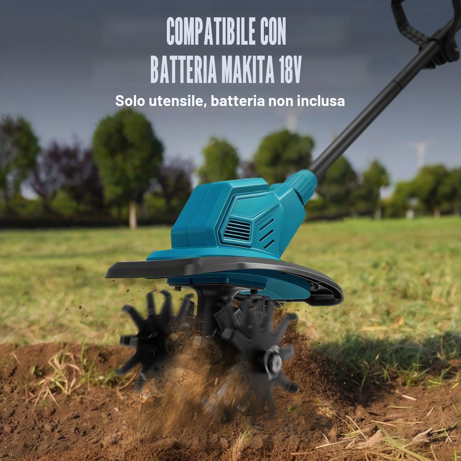Motozappa senza fili per Makita 18V Batteria, Motozappa a Batteria con Motore Brushless, Altezza Regolabile, larghezza di lavoro 20 cm, profondità di lavoro 18 cm, per Giardini e Cortili
