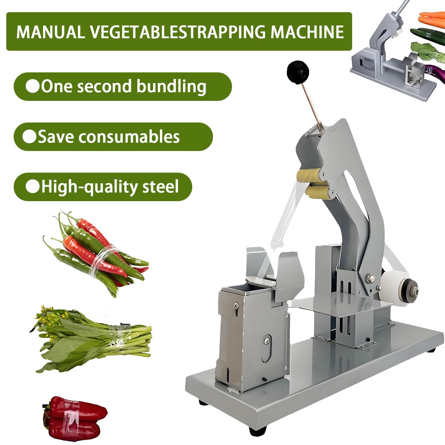 Atadora semiautomática de envasado de verduras, mango ergonómico y resorte de retorno, para frutas, cebolletas y cilantro en cocina/granja