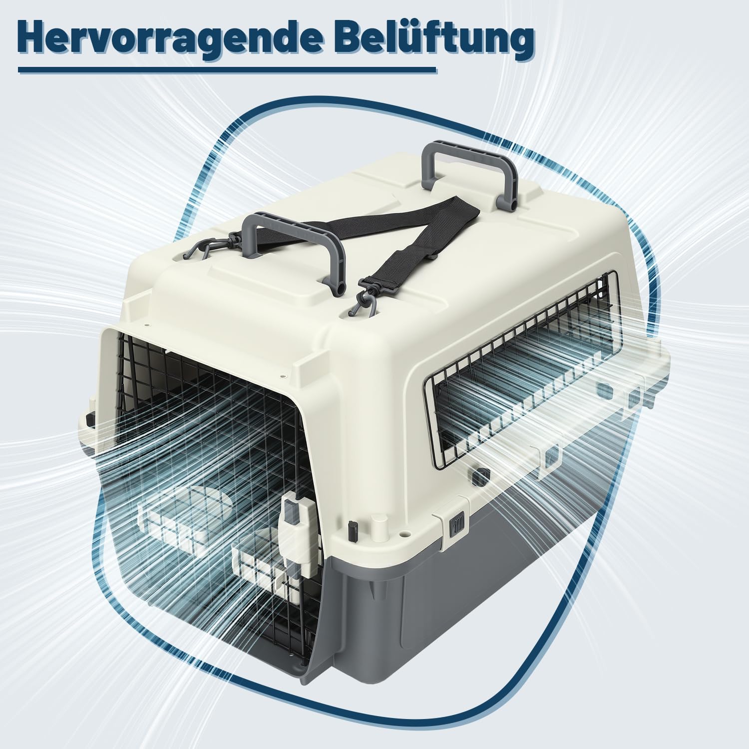 Hundetransportbox bis 17,5 kg mit Rädern, 67,3x54,9x51,5 cm, Flugzeugtaugliche Pet Transportbox für Hunde & Katzen, Inkl. Urinablauf, 2 Näpfe & Leine