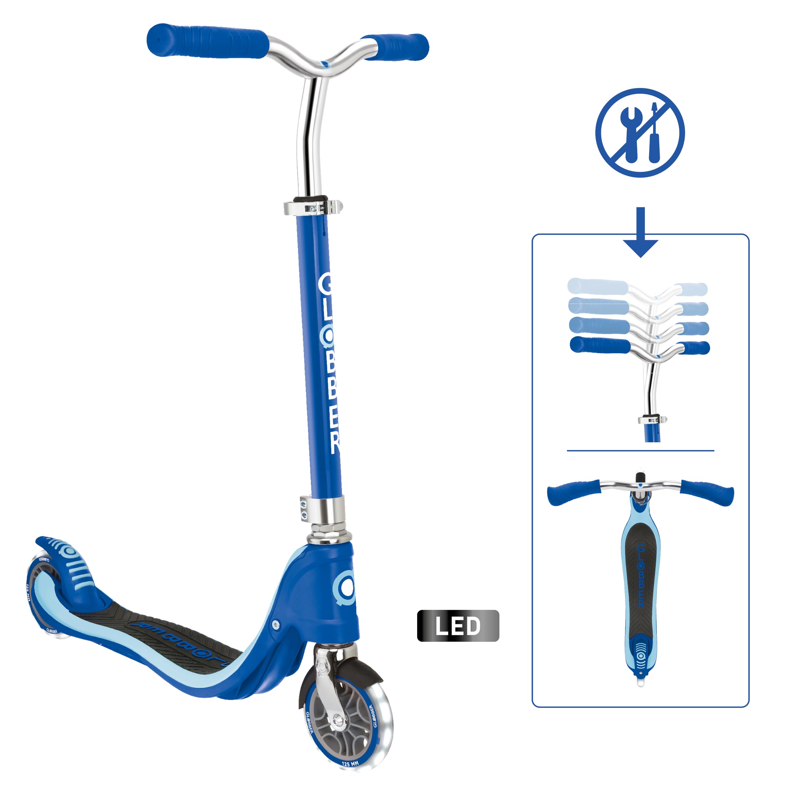 GLOBBER Flow 125 Lights – Tretroller, 125 mm, ABEC 9, höhenverstellbar, LED-Leuchtrollen
