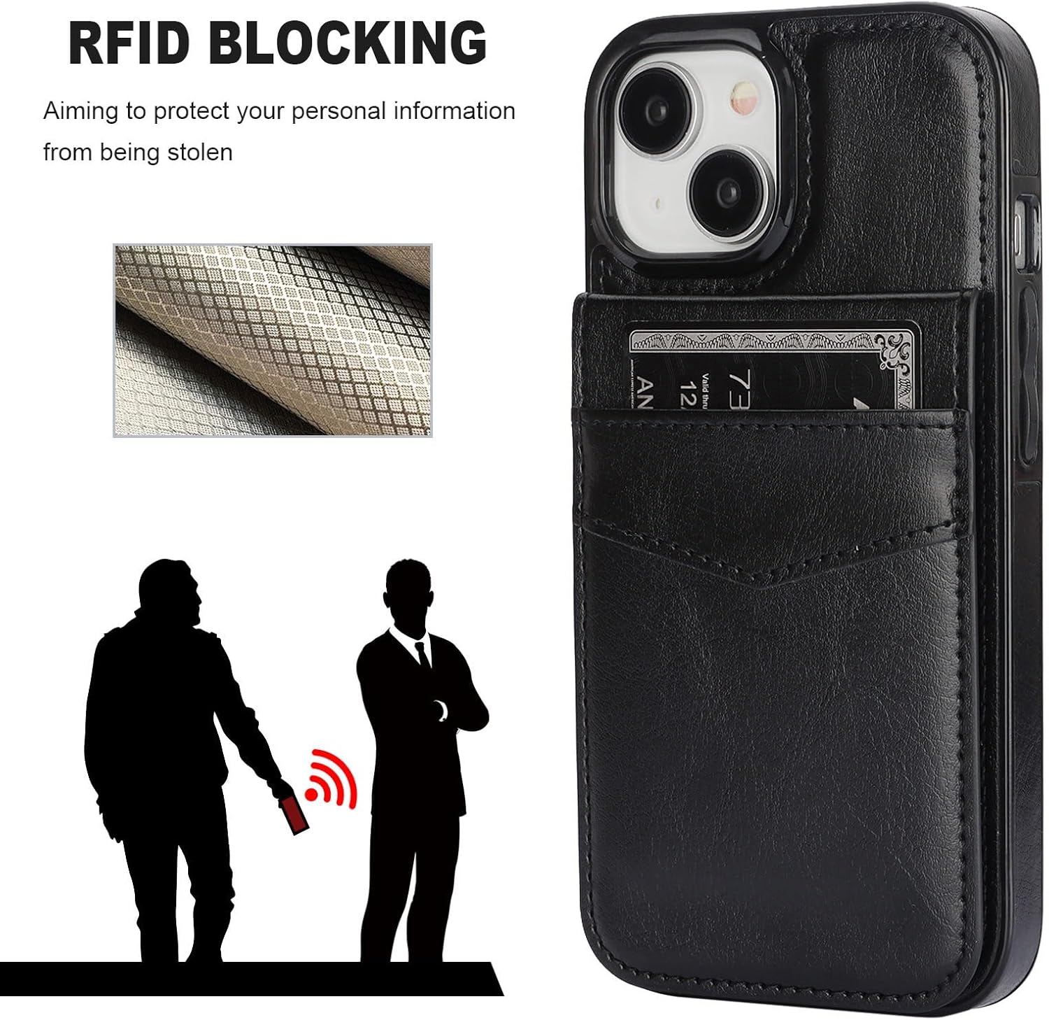 KIHUWEY for iPhone 15 Case Wallet Compatible with MagSafe Wireless Charging, Credit Card Holder, RFID Flip Leather Magnetic Clasp Kickstand Heavy Duty Protective Cover 6.1 Inch (Black)