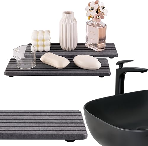 Miniatura 7 de 2 posavasos de diatomita absorbentes de agua con ranuras (12 x 4 pulgadas), piedra absorbente de agua utilizada para jabón de manos, tazas y