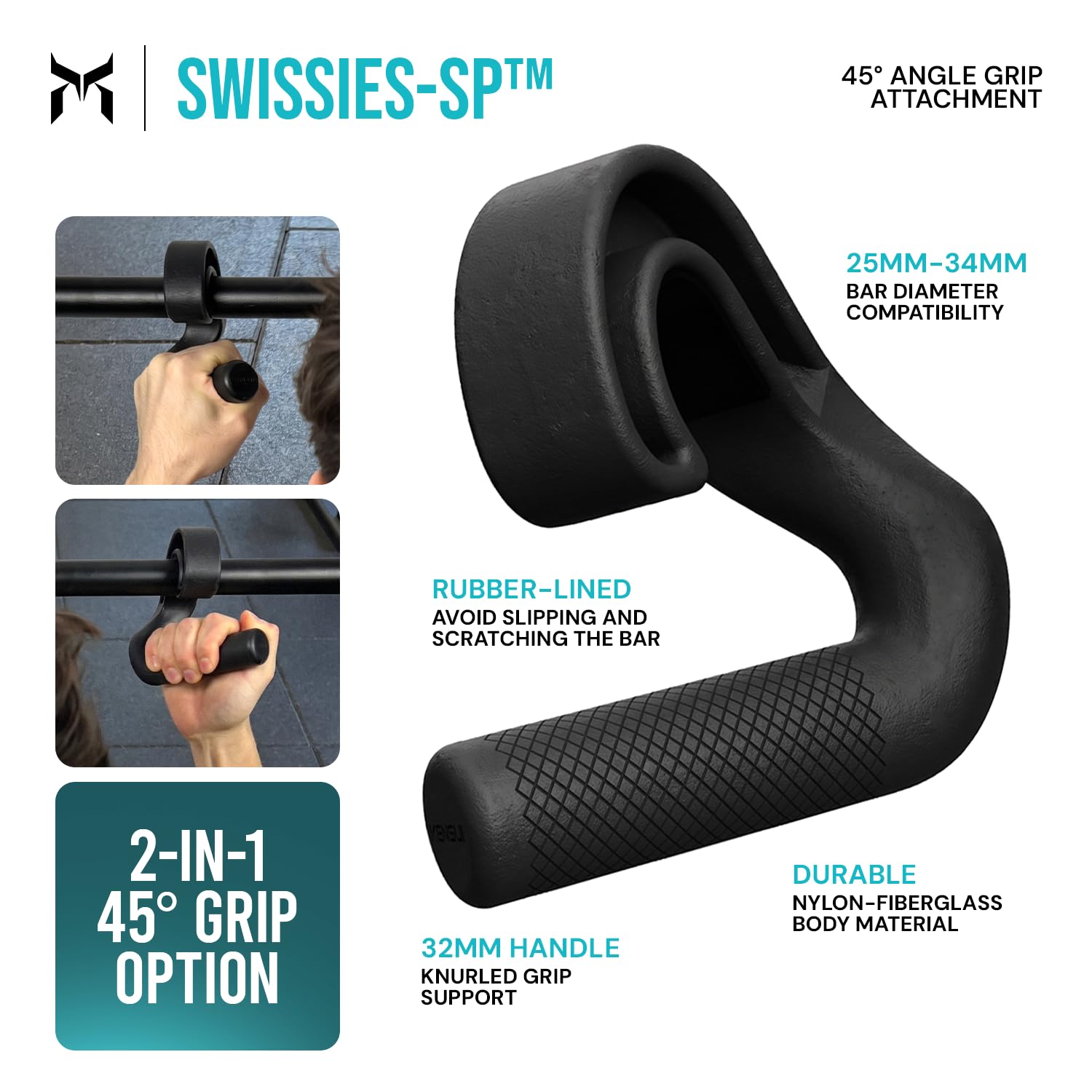 Kensui Swissies45 Poignée coudée pour barre de traction, haltères et bandes de résistance