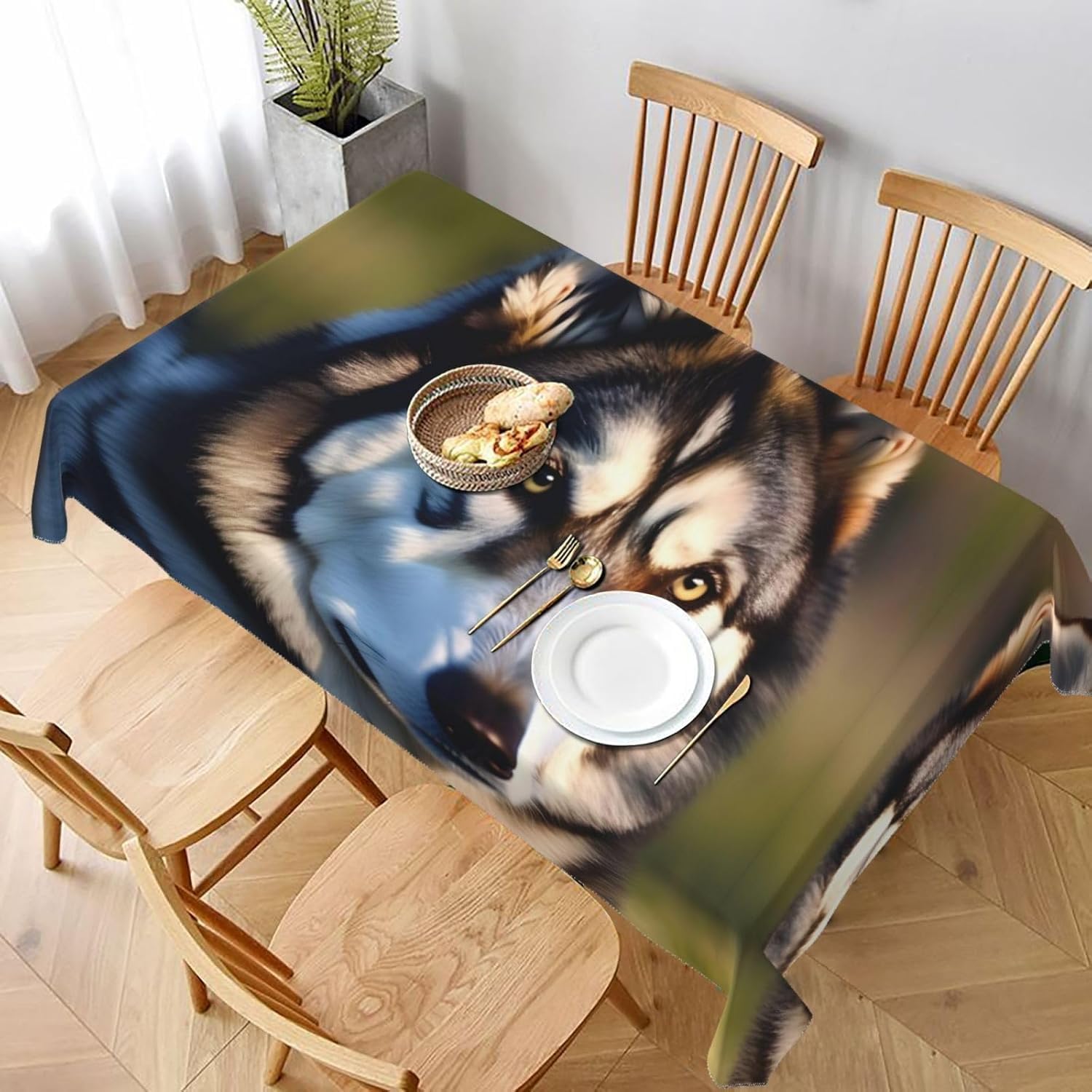 Prostokątny obrus 140 x 300 cm Husky Pies, tkanina poliestrowa odporna na plamy i zmywalna, ochraniacz na stół dla 8-10 osób, do użytku w kuchni salonie wewnątrz i na zewnątrz 8083v