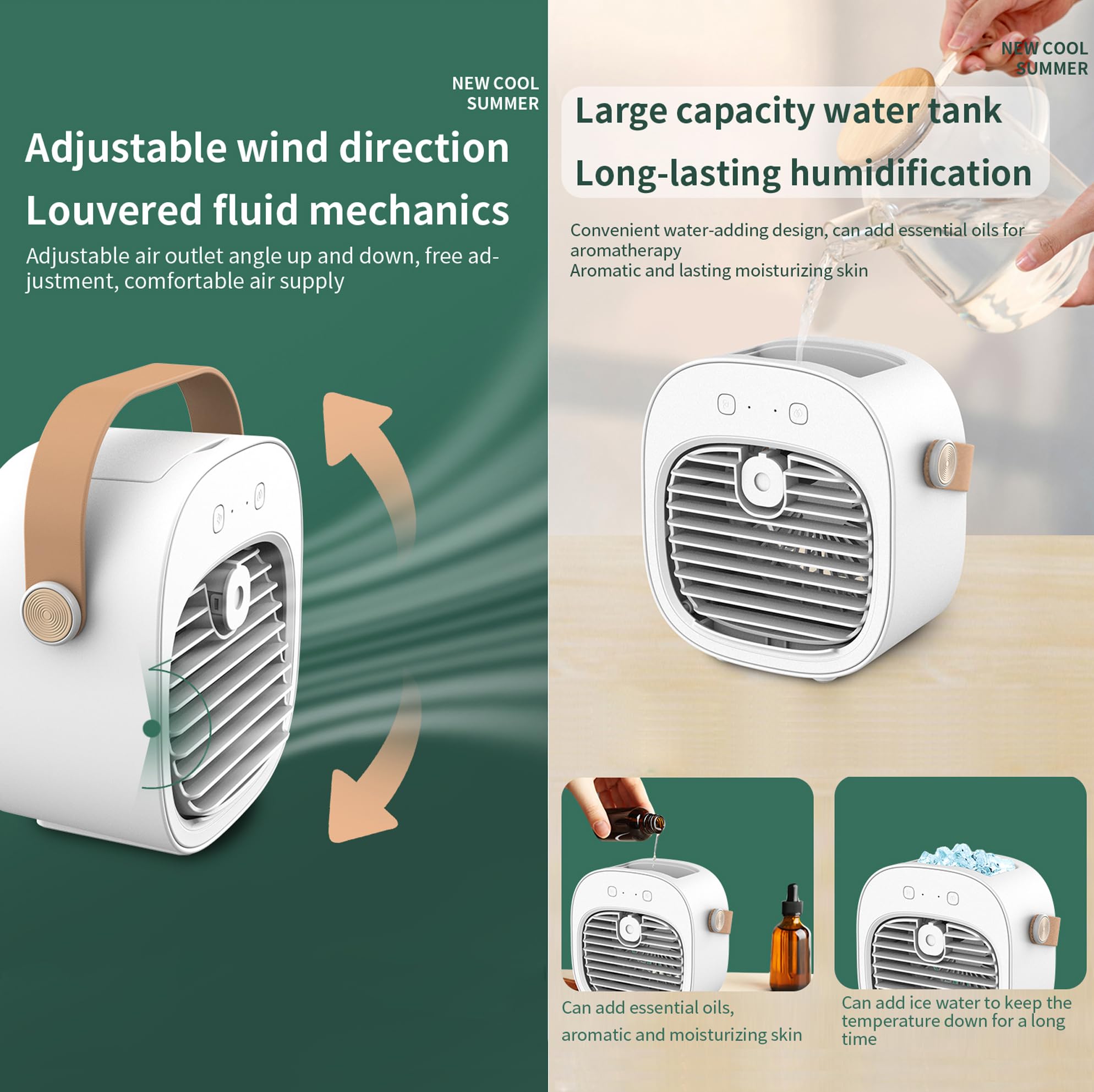 Ventilateur Rafraîchisseur D'Air Portable - Réservoir 600 Ml, 3 Vitesses, 7 Couleurs LED, USB, Pour Bureau Et Camping