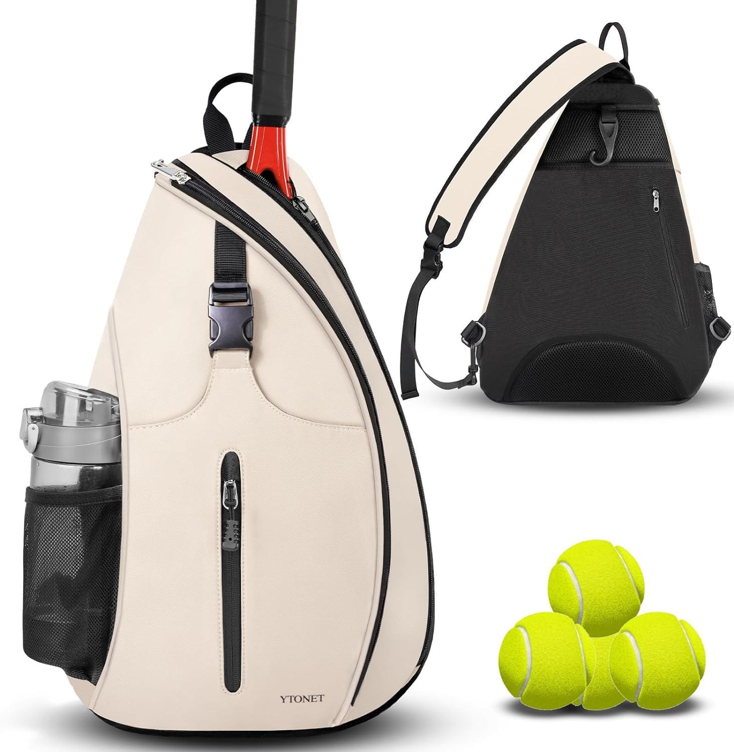 Ytonet Tennis Bag, Tennis Sling Backpack Crossbody Water Resistant for Men Women, Compatible for Pickleball Badminton Rackets