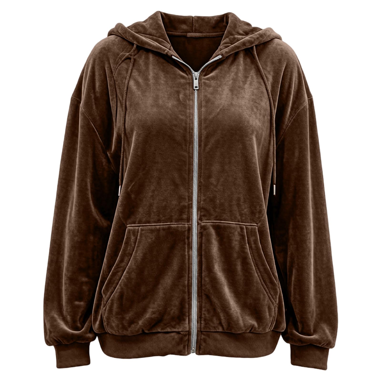 Felpa con Cappuccio in Velluto da Donna per Autunno e Inverno, Cardigan Ampio con Cerniera, Giacca Casual Cappuccio e Cerniera Felpa Grigio