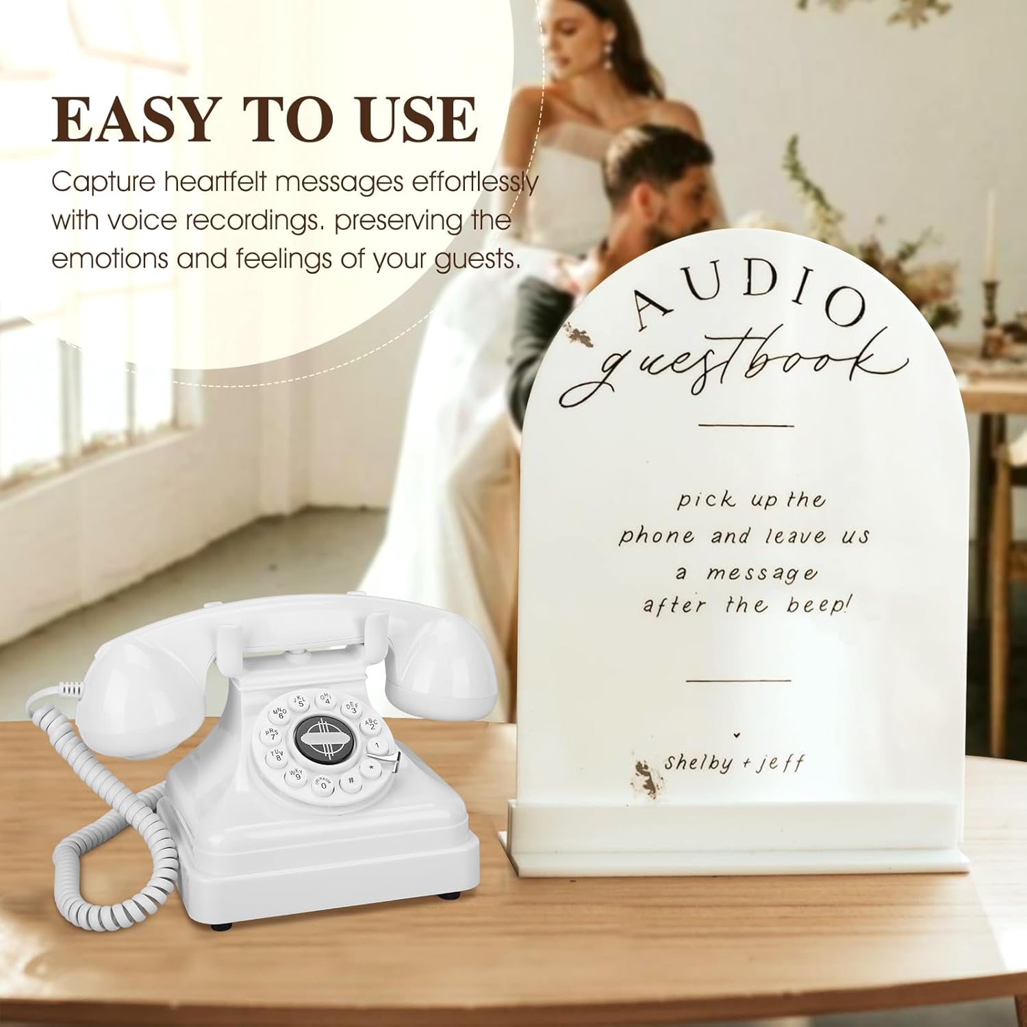 Audio Guest Book Wedding Phone,Audio GuestBook,Phone GuestBook,Bridal Shower Party Gifts, Vintage Guest Book Telephone Record Customized Voice Message for Your Wedding Party (Retro White)