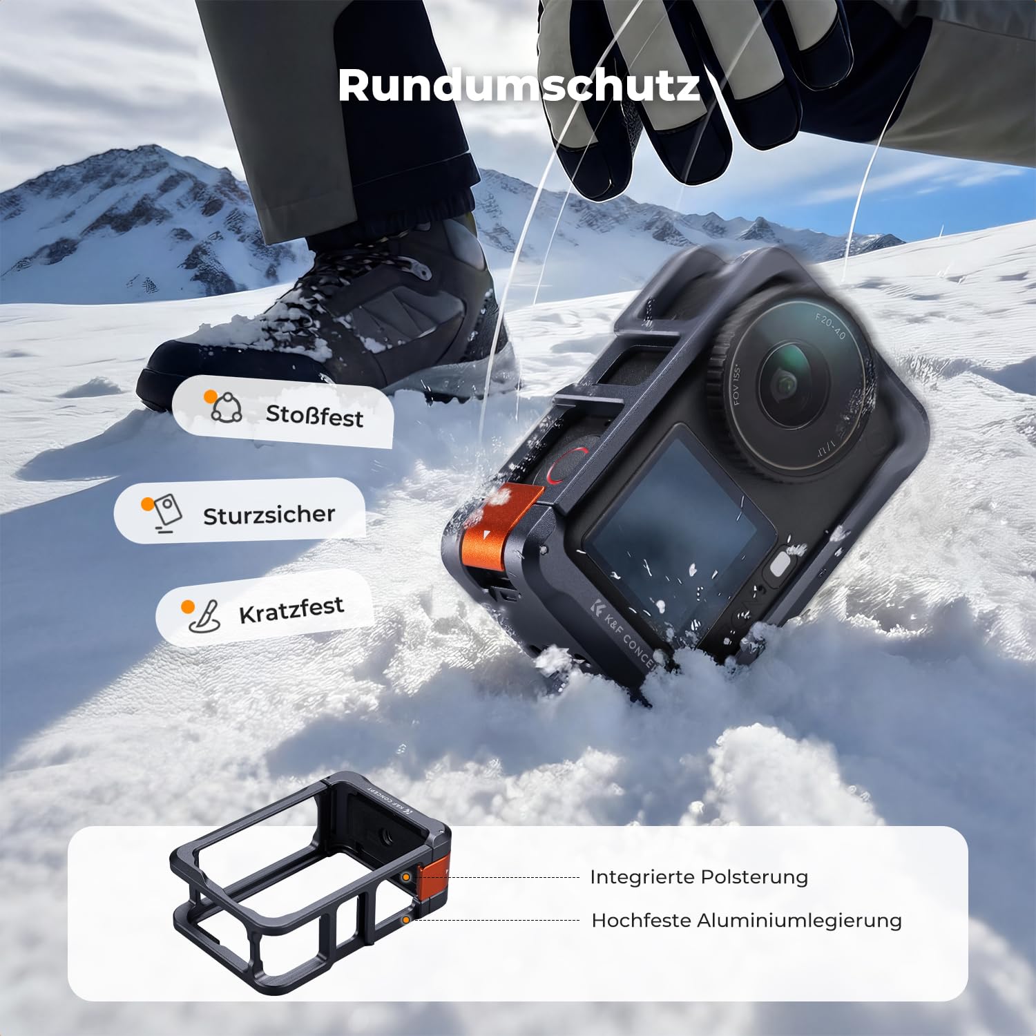 K&F CONCEPT Leichter Kamerakäfig aus Aluminiumlegierung für DJI Osmo Action 6, Schutzrahmen mit Schnellverschluss, Aluminiumgehäuse mit Blitzschuh, 1/4"-Gewinde, Auslösetaste, DJI Osmo Action 6 Case