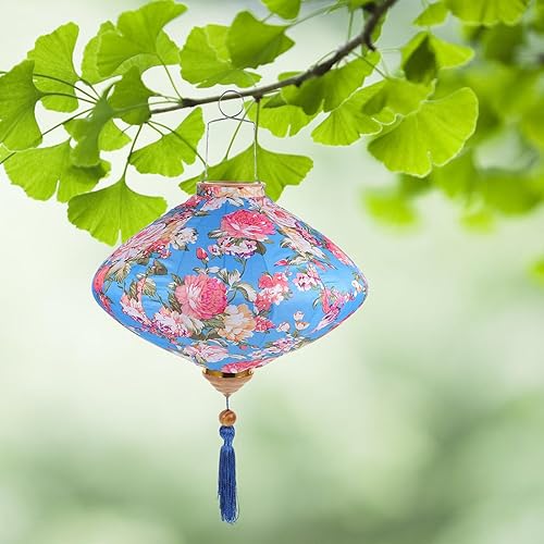 Miniatura 2 de HOMSFOU Linterna china de seda vietnamita japonesa linterna colgante ovalada lámpara hoian asiático vietnam linternas de flores orientales linternas