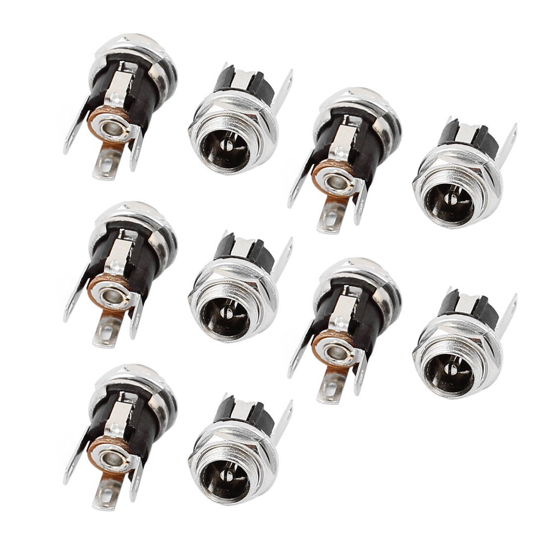 ELECTROPRIME 10Pcs 5.5mm x 2.1mm 3 Terminals DC Power Socket Mount Connector W Nuts DC-053A