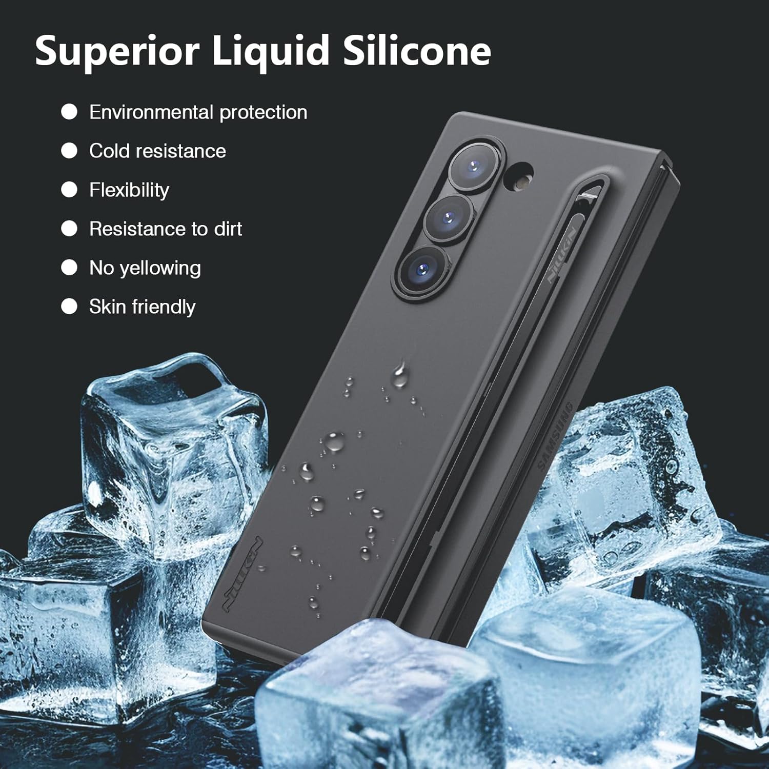 for Samsung Fold 7 Case with Built-in Slim Writing Capacitance Pen, Superior Liquid Silicone & Wireless Charging & S Pen Holder Slot Protective. Black