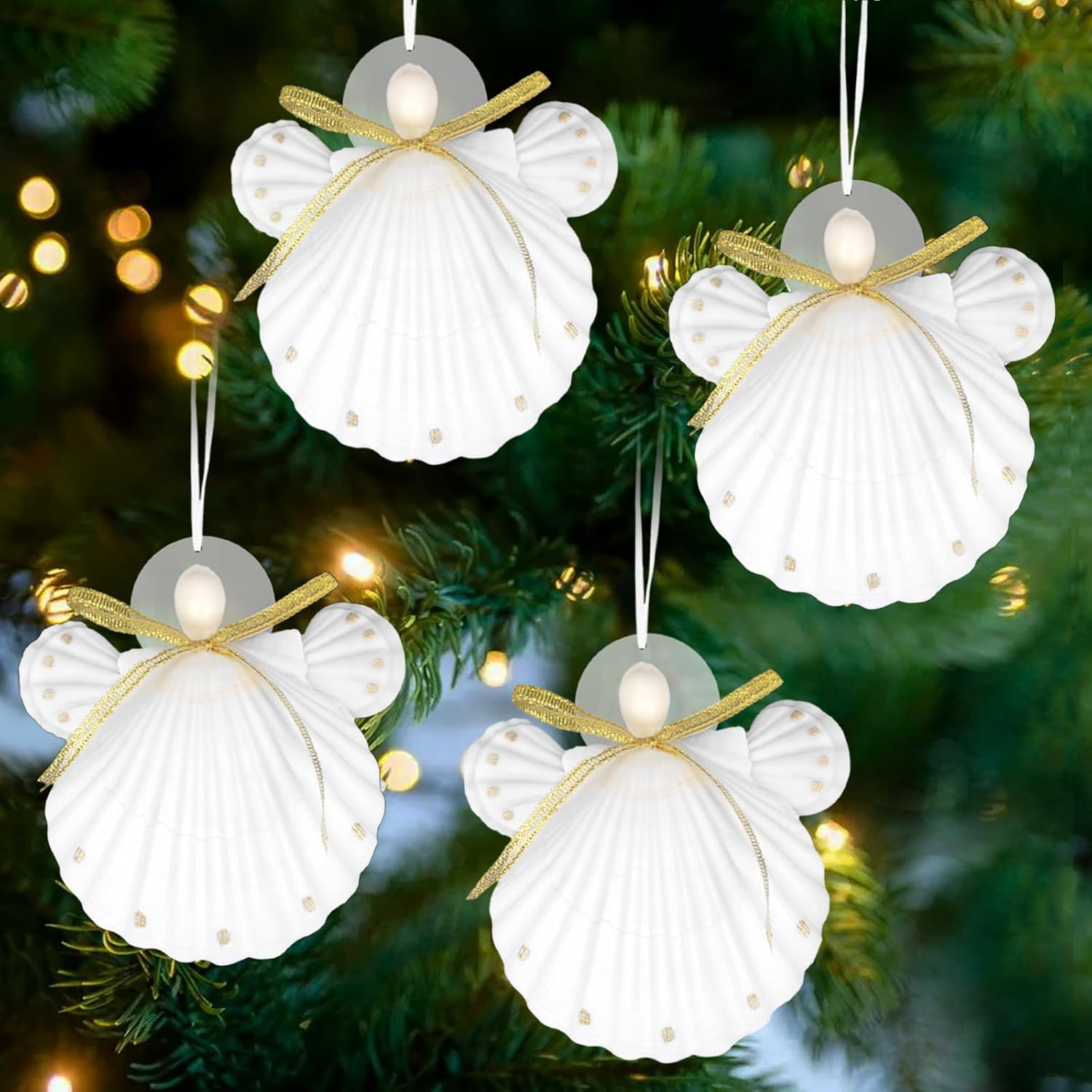 Amazon.com: Seashell Angel Ornaments - 4PCS Handmade Natural Shell ...