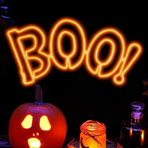 666 LED de 36 x 17 pulgadas con motivo de neón súper brillante, color naranja superbrillante, decoración de Halloween al aire libre con adaptador