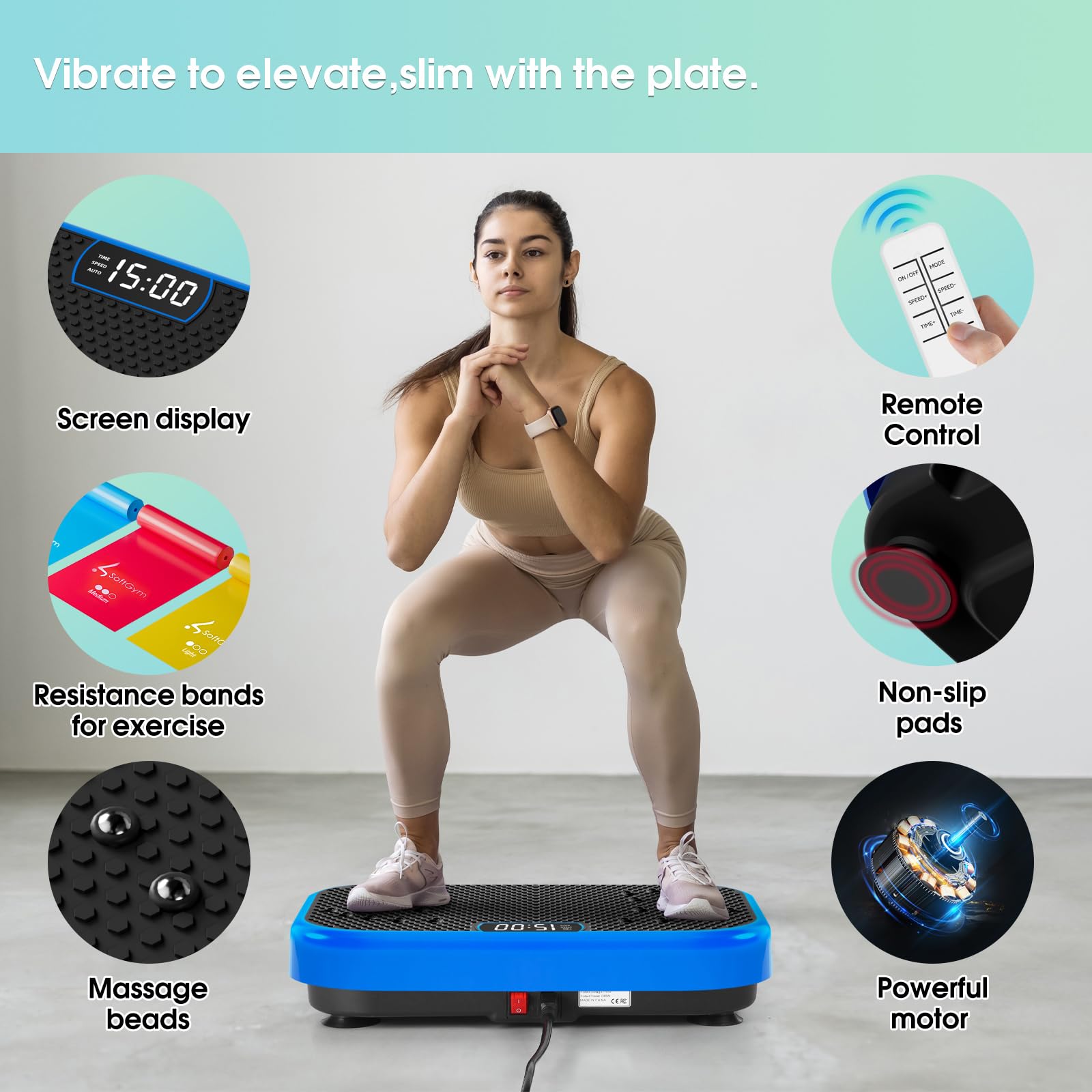 Plaque Vibrante Pour Drainage Lymphatique – 400 Lbs, 5 Bandes, 120 Programmes