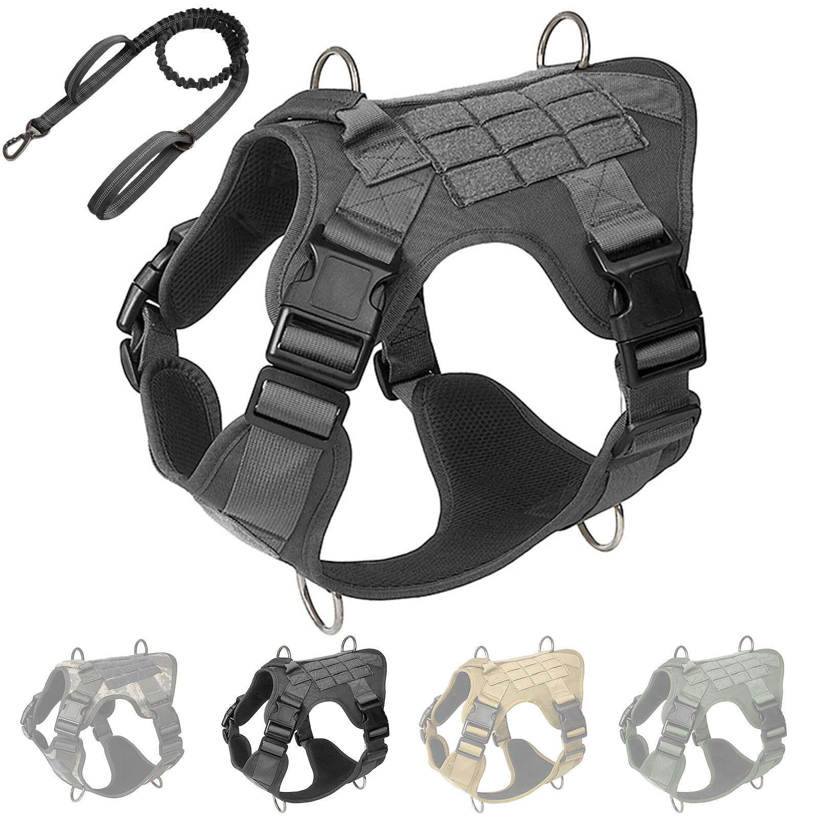 Arnes Perro Antitirones, Arnes Perro Mediano Grande Transpirable, Arnes Táctico Perro Ajustable con Asa Anillos Y Molle, Chaleco Durable para Adiestrar Caminar Cazar,Negro,Medium