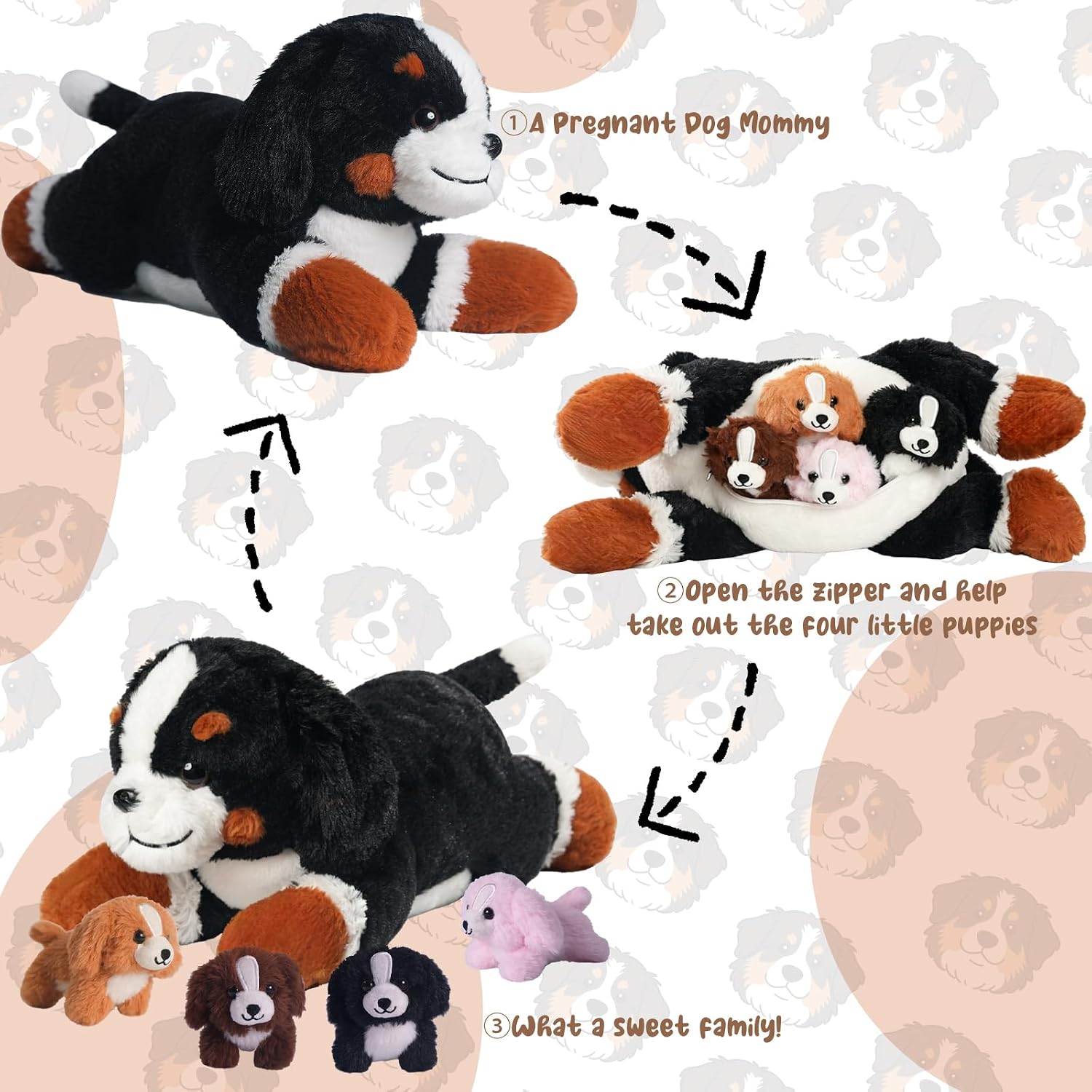 Bernese Mountain Dog Stuffed Animal, 5-In-1 Puppy Plush Toy Gift for Kids image 4