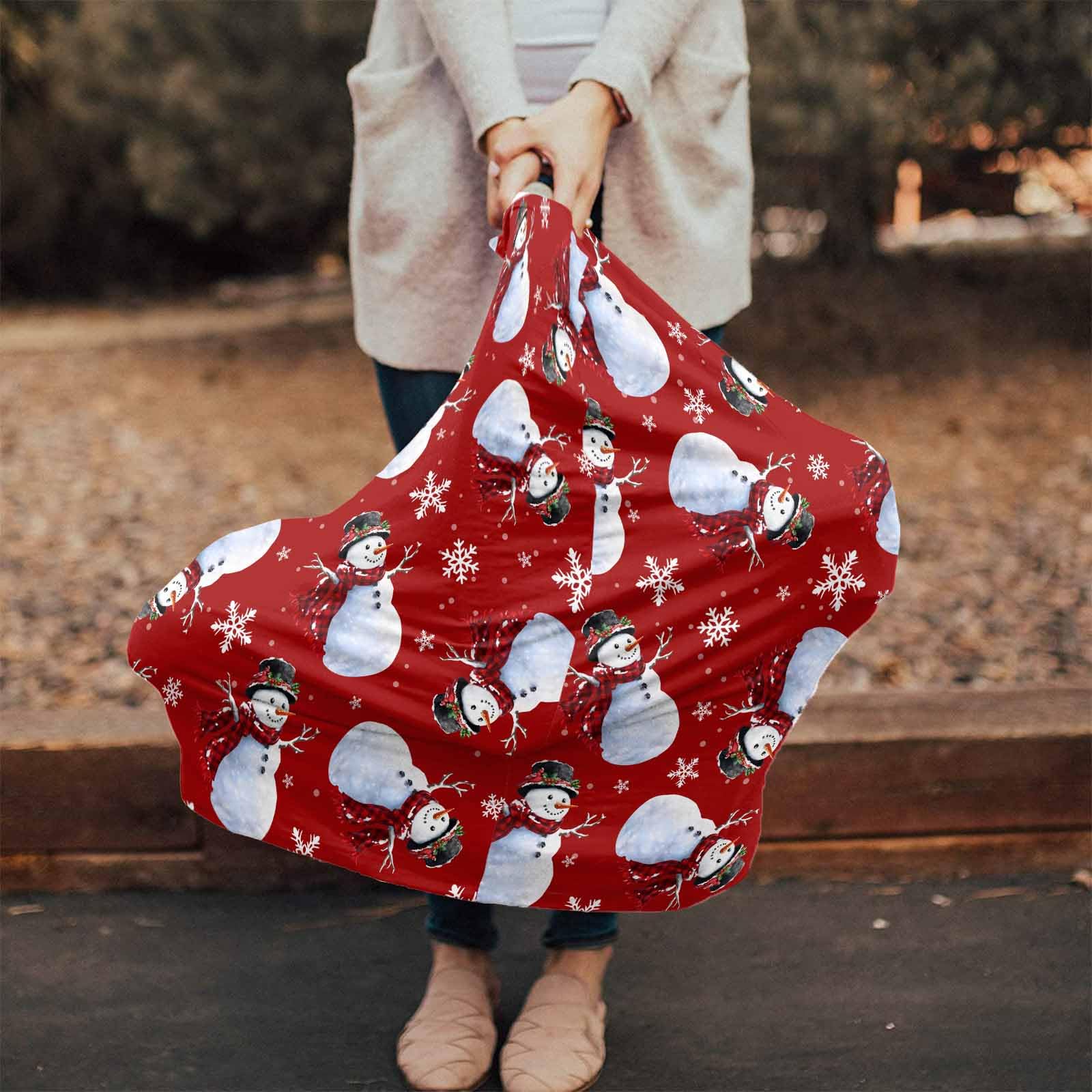Nursing Cover for Breastfeeding Scarf, Christmas Winter Snowman Snowflakes Red Baby Car Covers Super Soft Multi Use for Canopy Shopping Cart Cover Blanket Stroller Cover