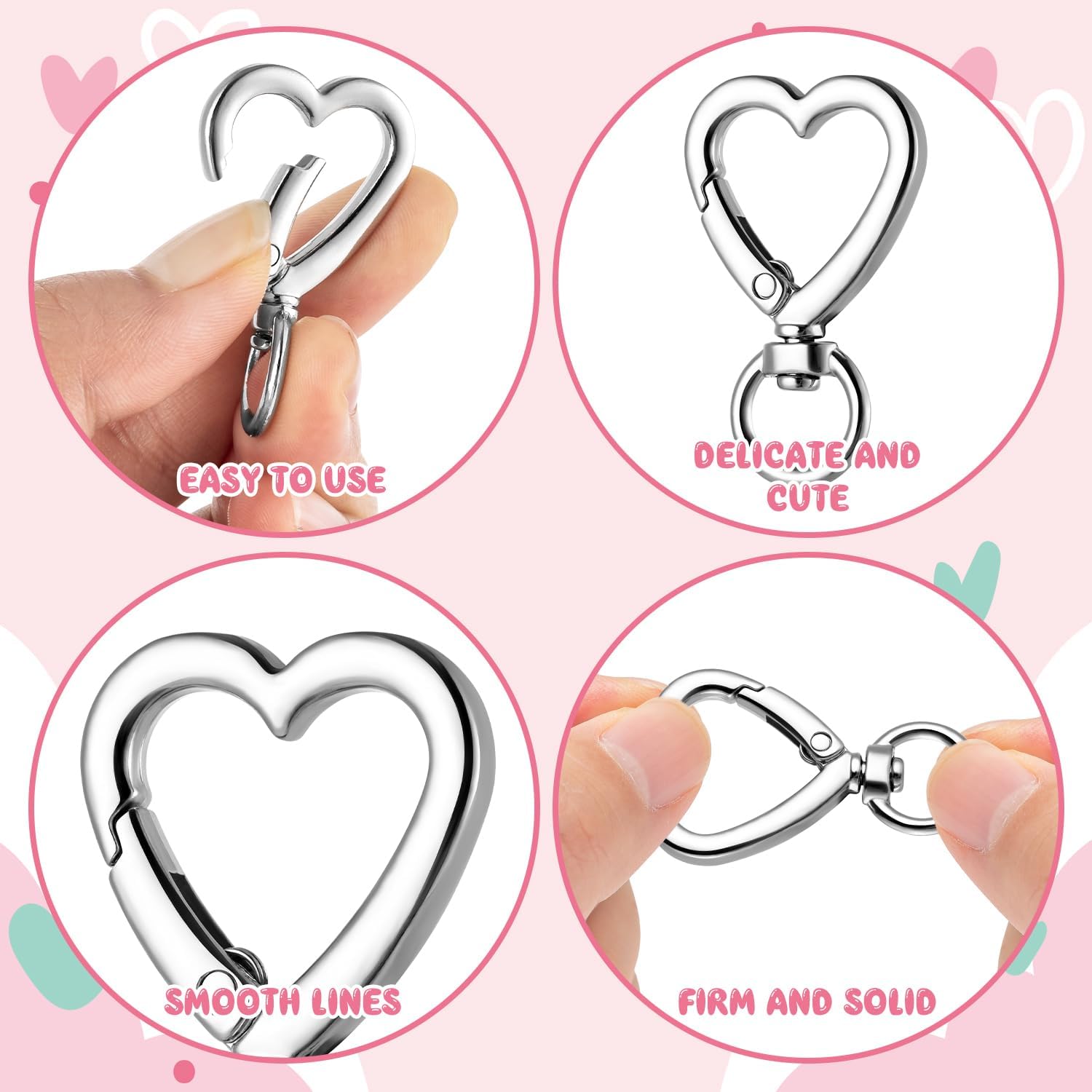 Metal Heart Shape Keychain, 40pcs Sliver Heart Carabiner Clips for Keys, Snap Hook Keychain Clip for Wristlets, Card Holders and Picture Keychains image 2