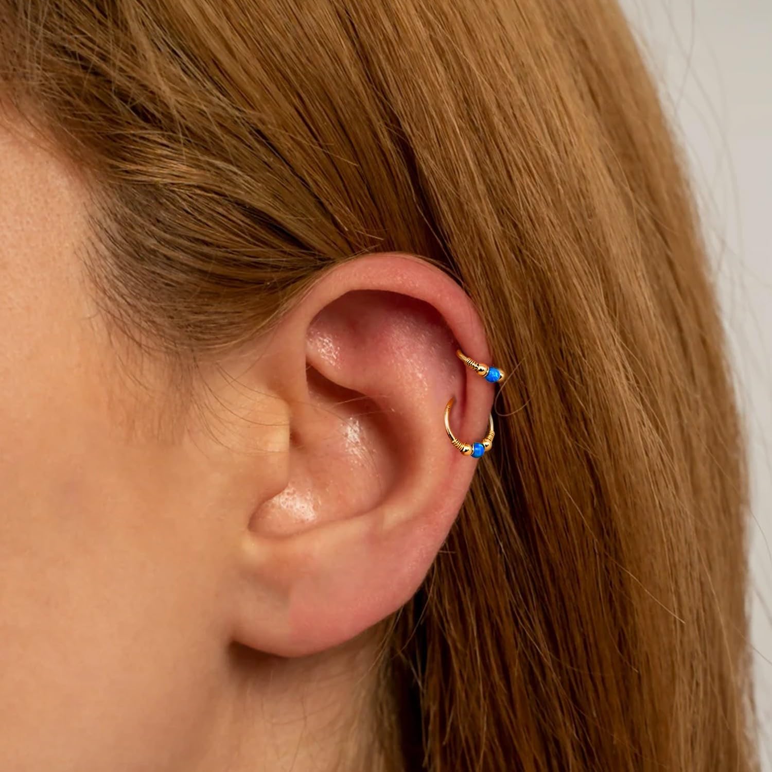 BodyBonita Opal Nose Rings Hoops - 316L Surgical Steel Septum Ring for Women Conch Piercing Jewelry Daith Helix 2Pcs 16G 18G - Image 5