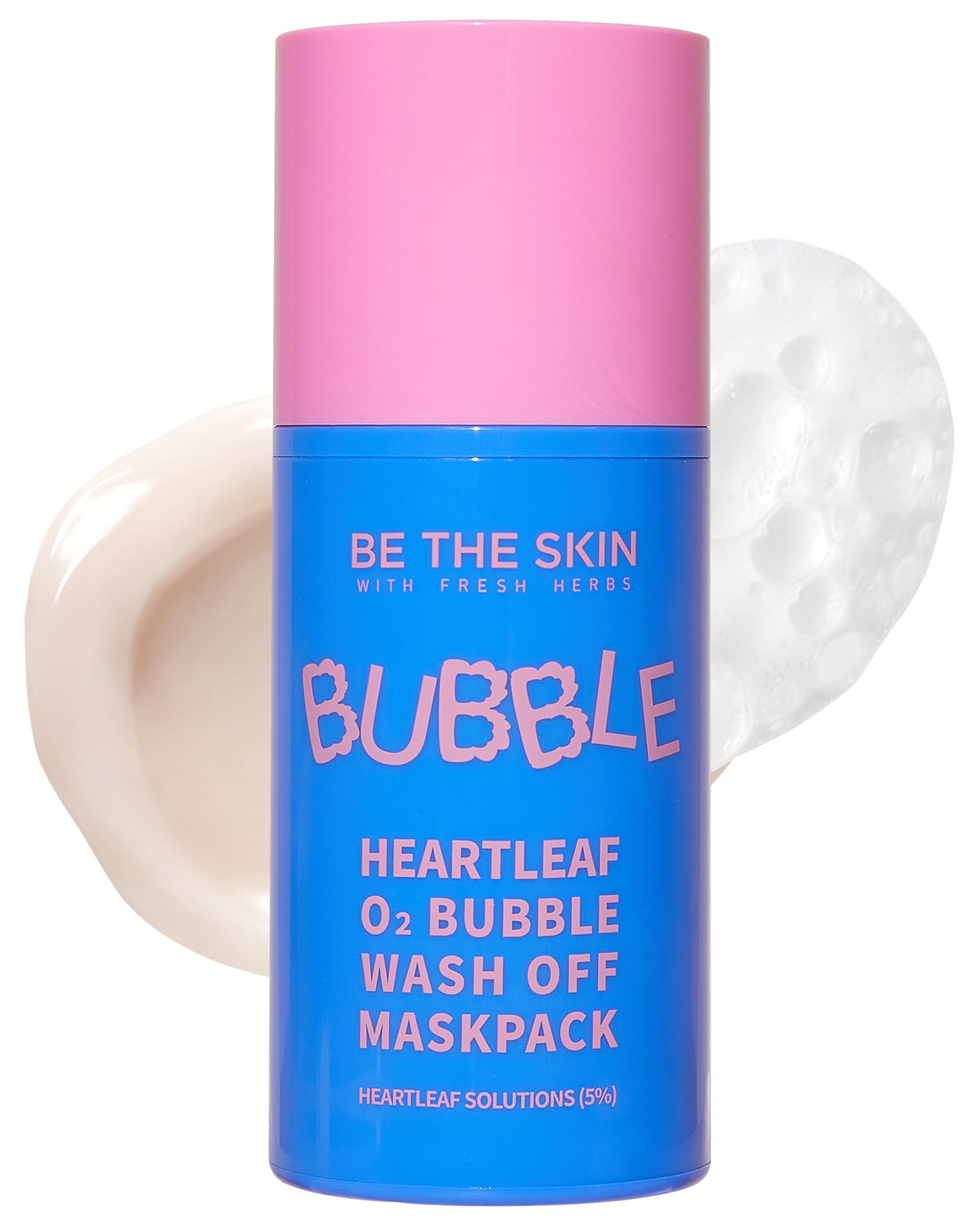BE THE SKIN Heartleaf O2 Bubble Wash-Off Mask Pack - Gentle Pore Detoxifying for Sebum Control with 50,000ppm of Heartleaf Extract - Soothing &