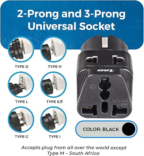 Miniatura 3 de Enchufe adaptador Orei de red eléctrica de EE.UU a red de India 2 en 1 Tipo EF - AlemaniaFrancia (Schuko) 2 - unidades Negro