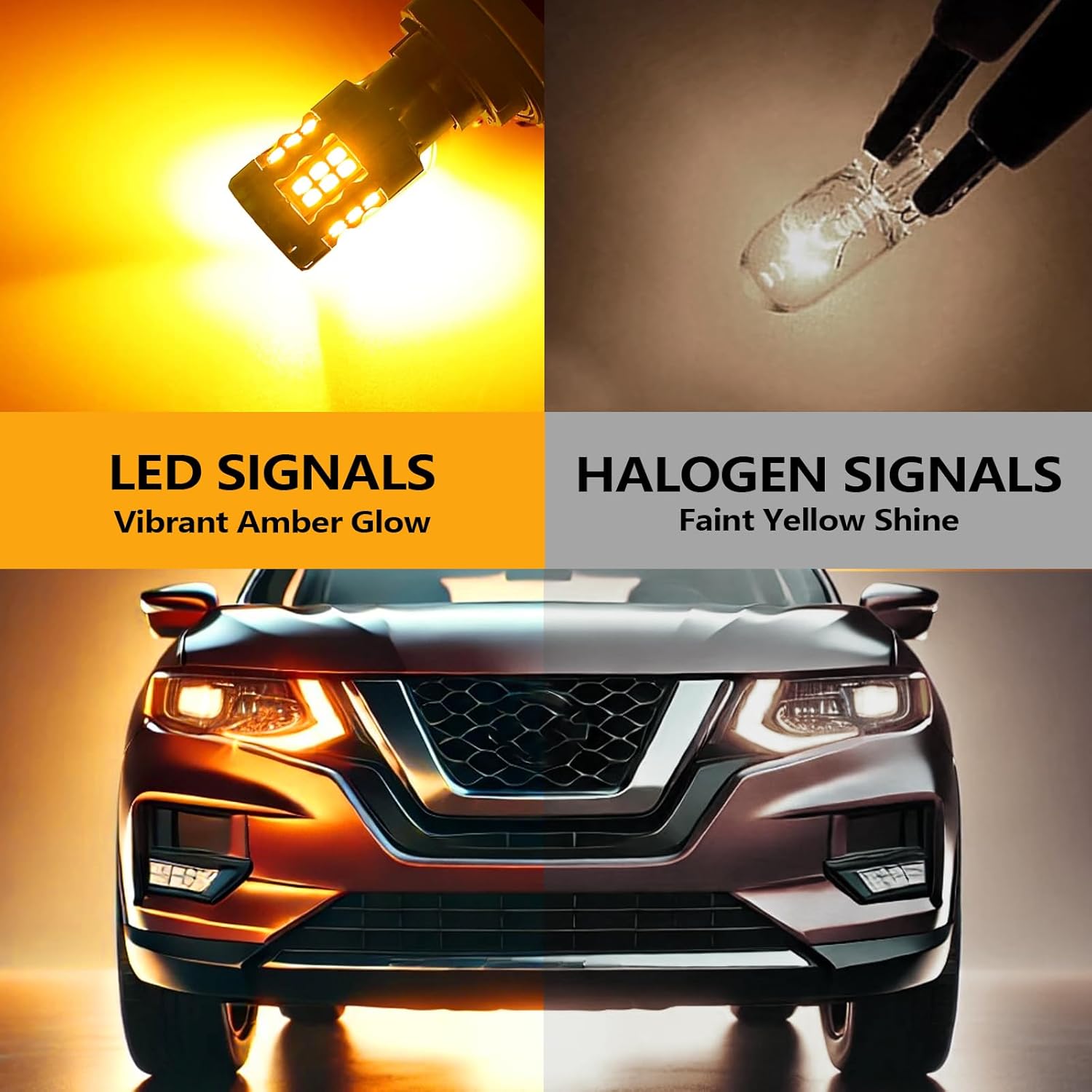 7443 LED Turn Signal Bulbs Compatible For Nissan Rogue 2014-2023 (Front), 7444 Bulb, Amber Yellow, Plug and Play, Pack of 2