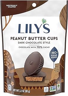 LILY'S Dark Chocolate Style No Sugar Added Peanut Butter Cups, Sweets Bags, 3.2 oz (3 Count)