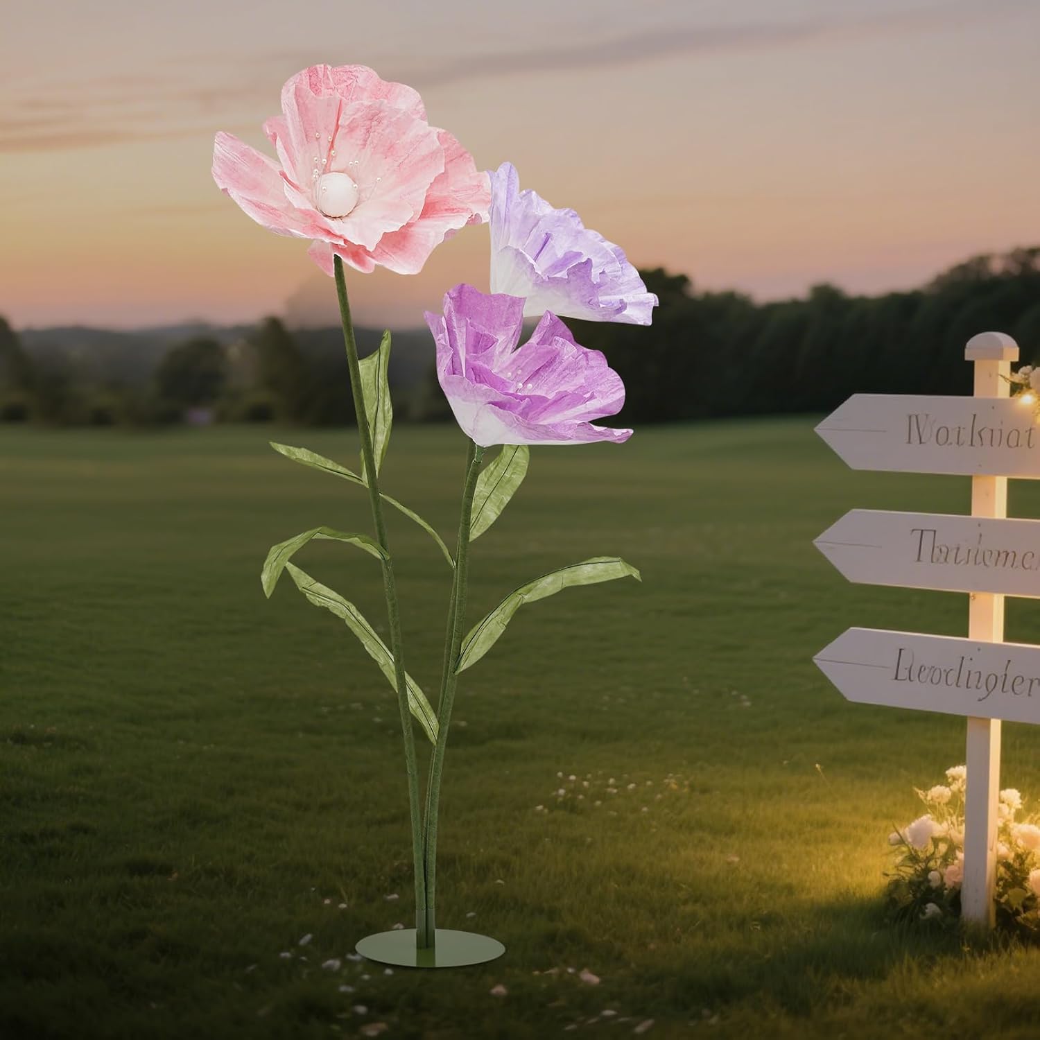 55inch Large Paper Artificial Flowers, Crepe Paper Purple Giant Artificial Flower Set, 3D Floral Decor for Garden, Photography Props, Wedding, Art Gallery, Purple