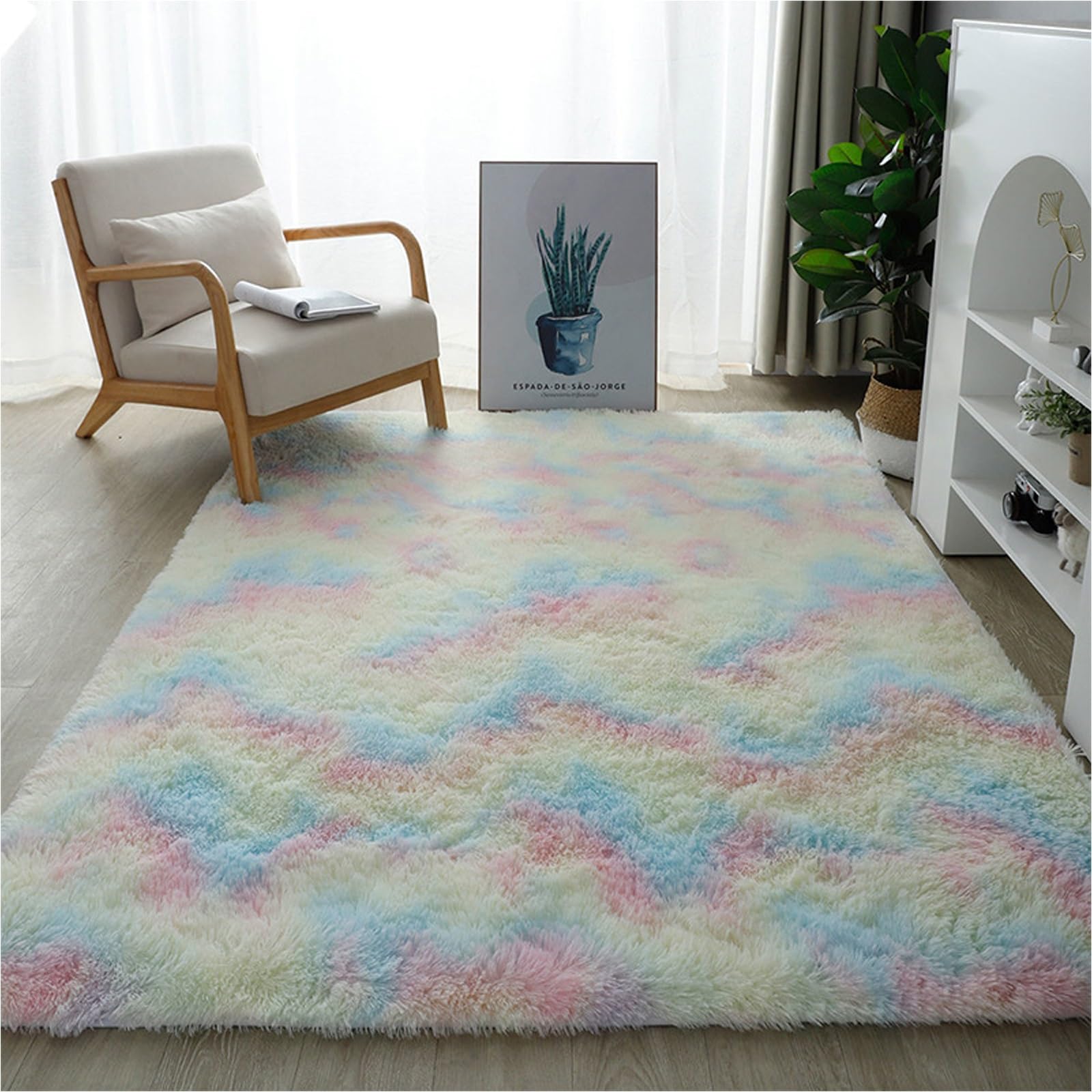 YUANWAN Alfombra Lavable 200 x 150 cm Lavable y Antideslizante Alfombras Modernas Super Suaves de La Pelusa para Salón Dormitorio y Zonas Interiores, Multicolor