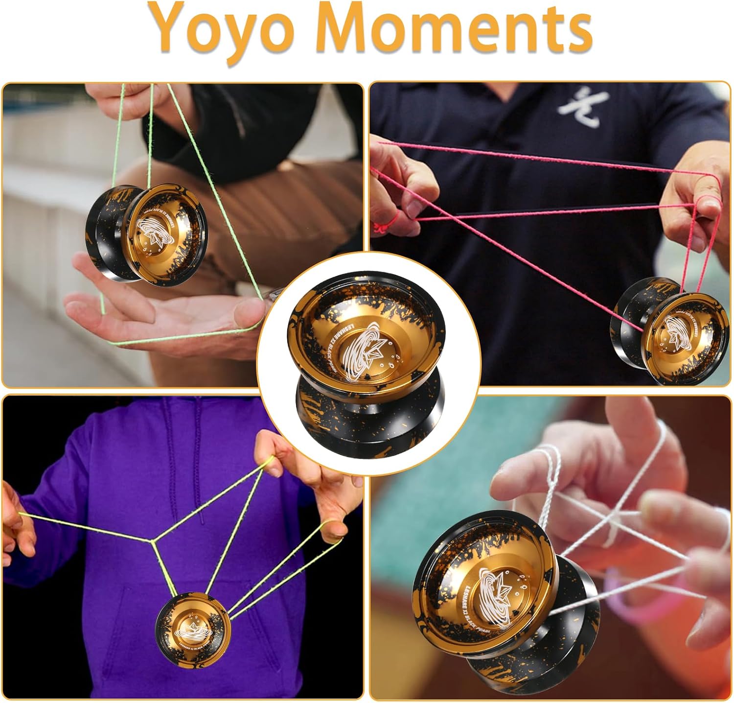 LESHARE X2 Dual-Mode Yoyo for Advanced Players & Teens Beginners | Convertible Unresponsive/Responsive Bearings, Gloves, 5 Strings-Black Gold